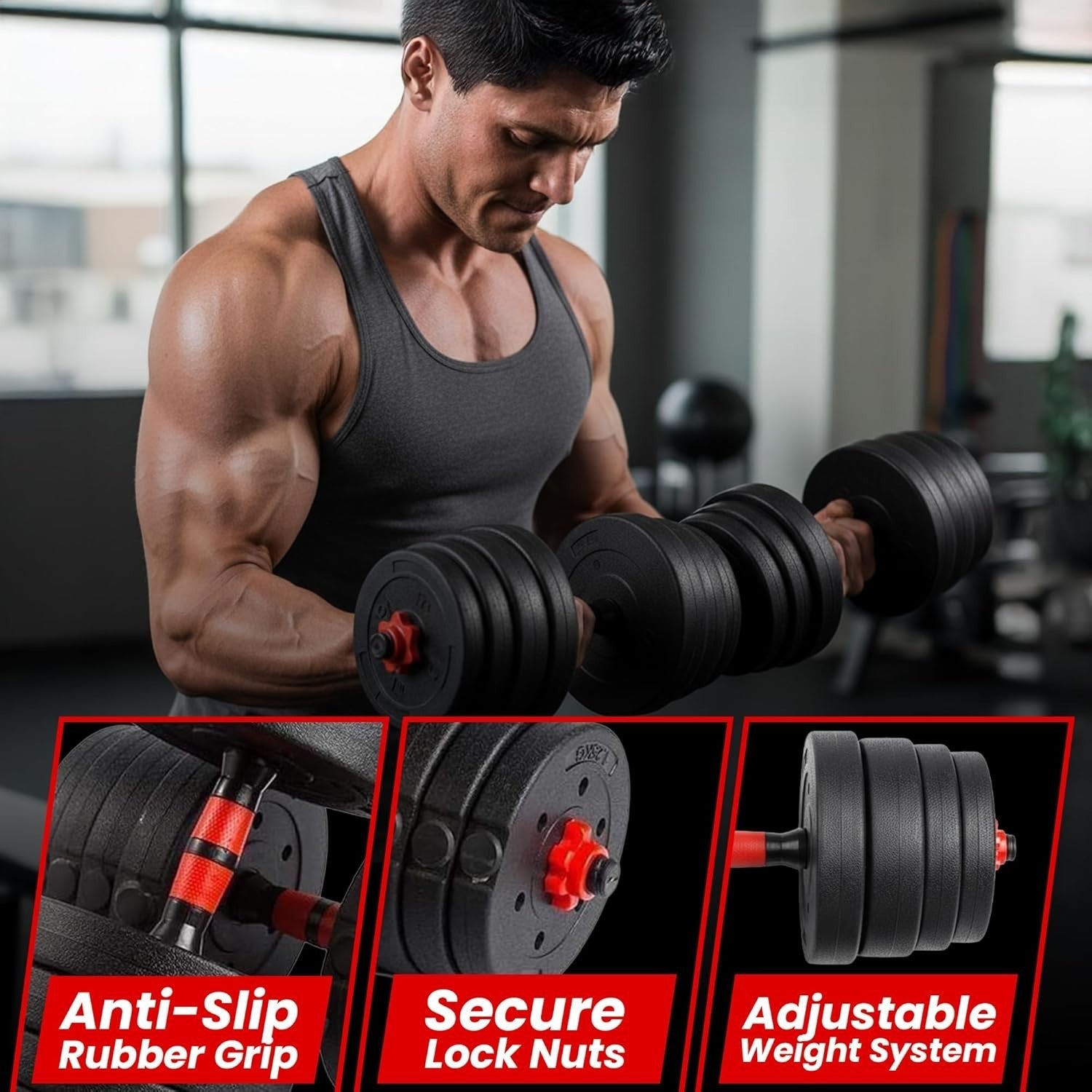 40kg Adjustable Dumbbell Barbell Set Non Slip Compact Home Gym Weights