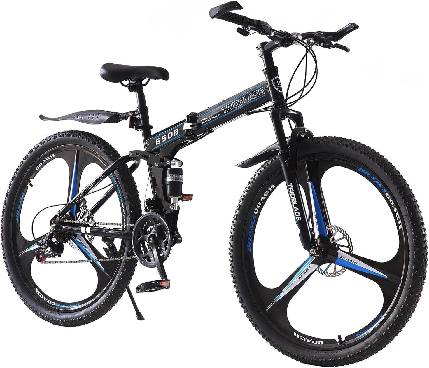 27.5" Folding Mountain Bike 21-Speed Dual Shock MTB 3-Spoke Off Road