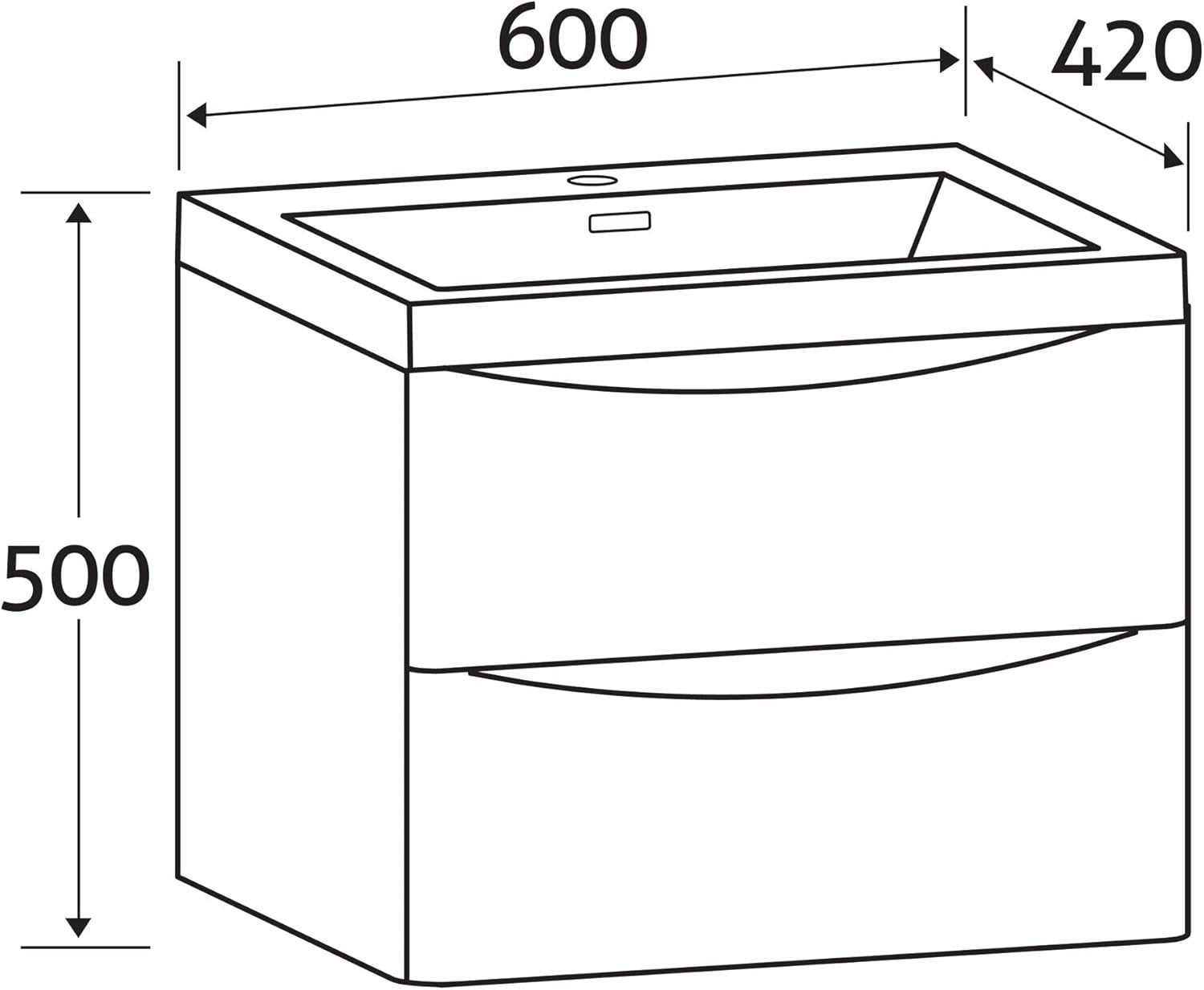 600mm Wall Hung Vanity Unit White Gloss with White Glass Basin Bathroom