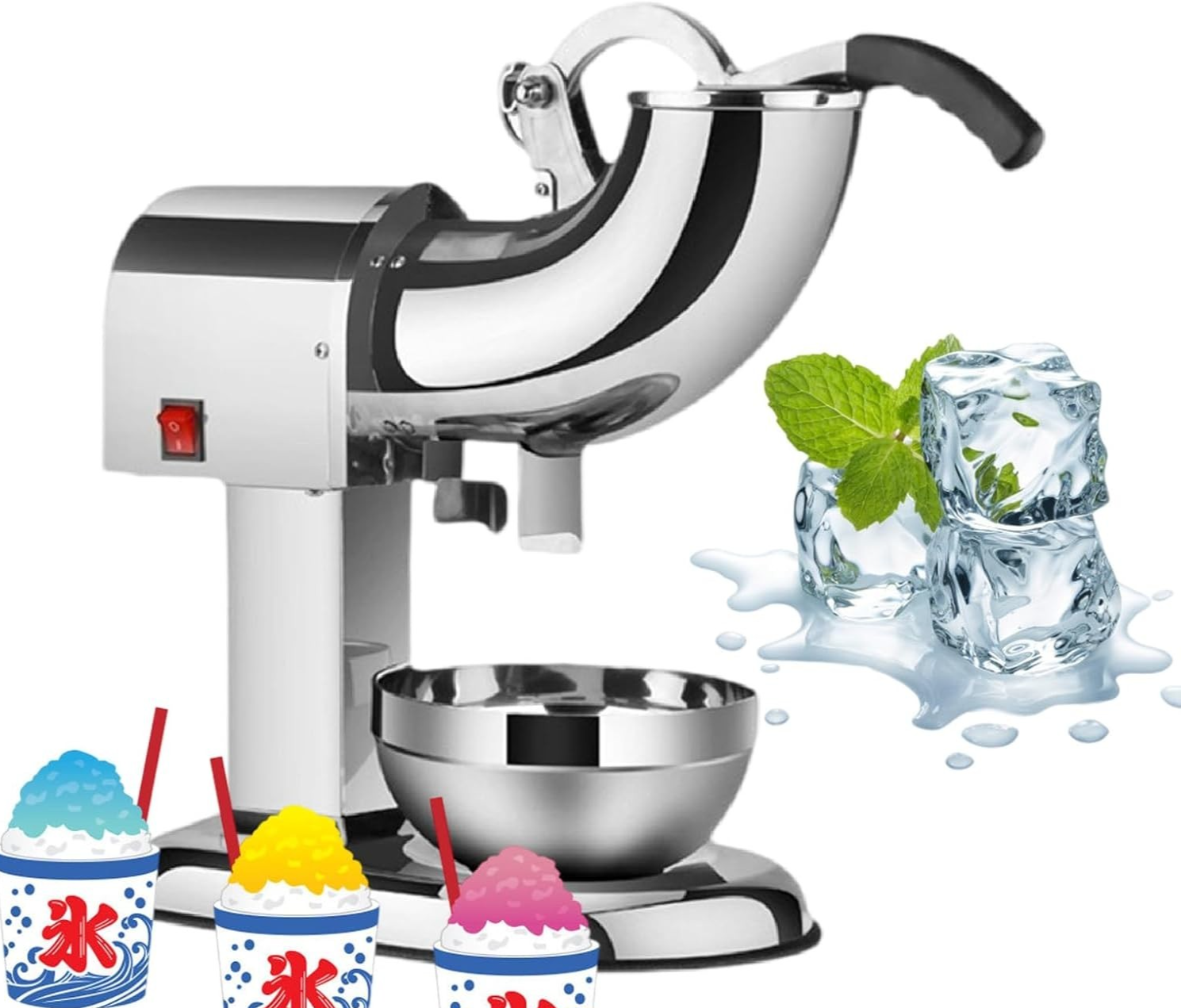 Electric Ice Shaver Snow Cone Machine 350W Stainless Steel Dual Blade