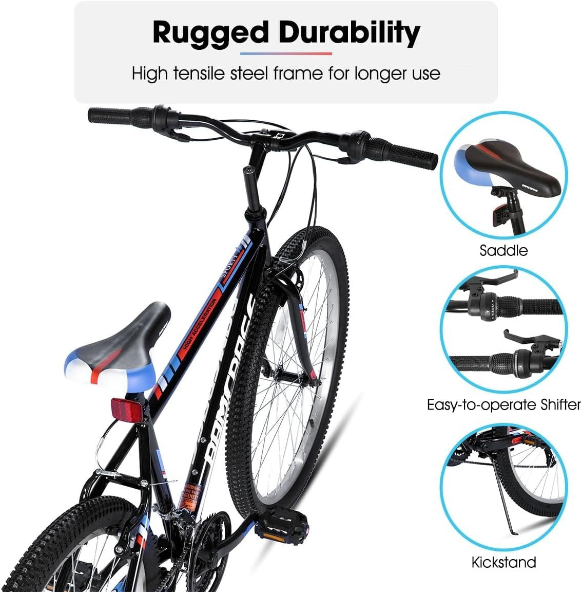 26" Mens Womens MTB Bike 18 Speed Steel Frame V Brakes Trail Off Road