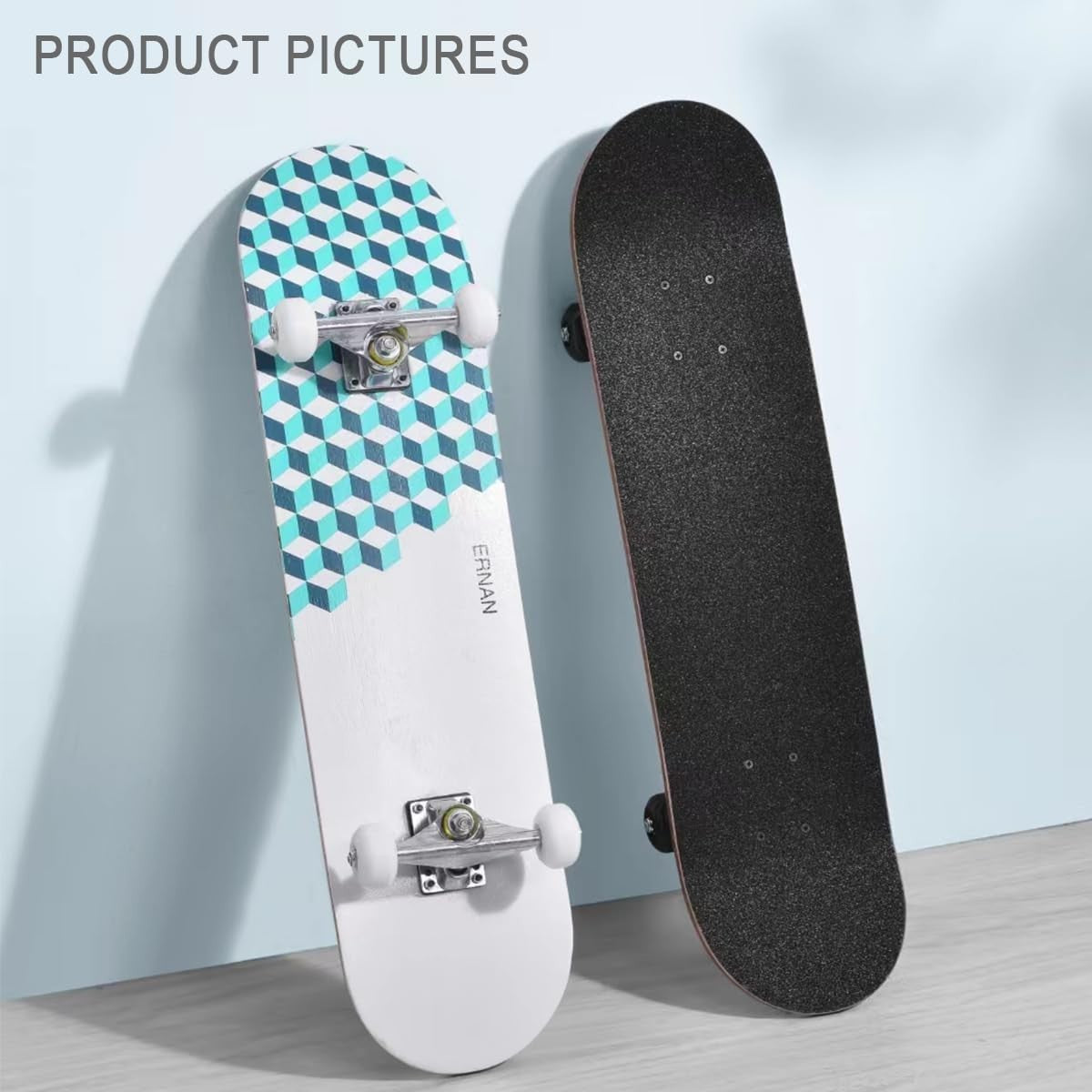 31in Beginner Skateboard Double Kick Maple Deck Ocean Blue Adults Kids + Tool
