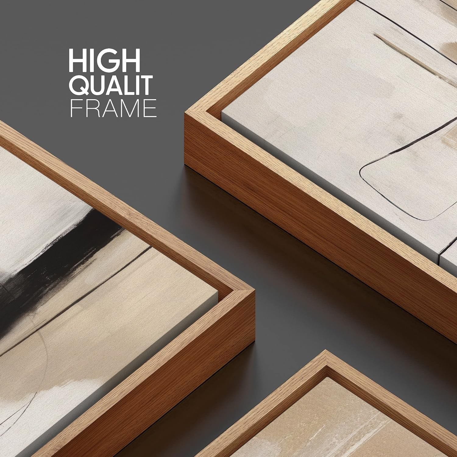 Abstract Yellow Grey Canvas Wall Art Set 3 Framed 30x40cm