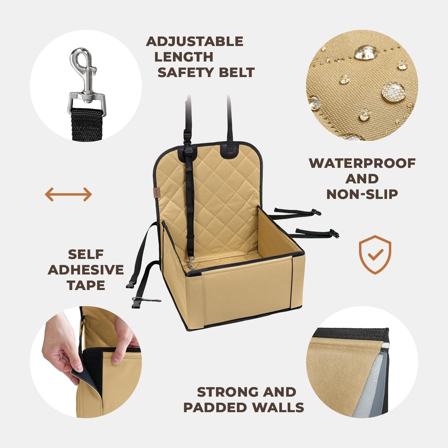 Extra Stable Dog Booster Car Seat Waterproof Travel Bed Beige 12kg