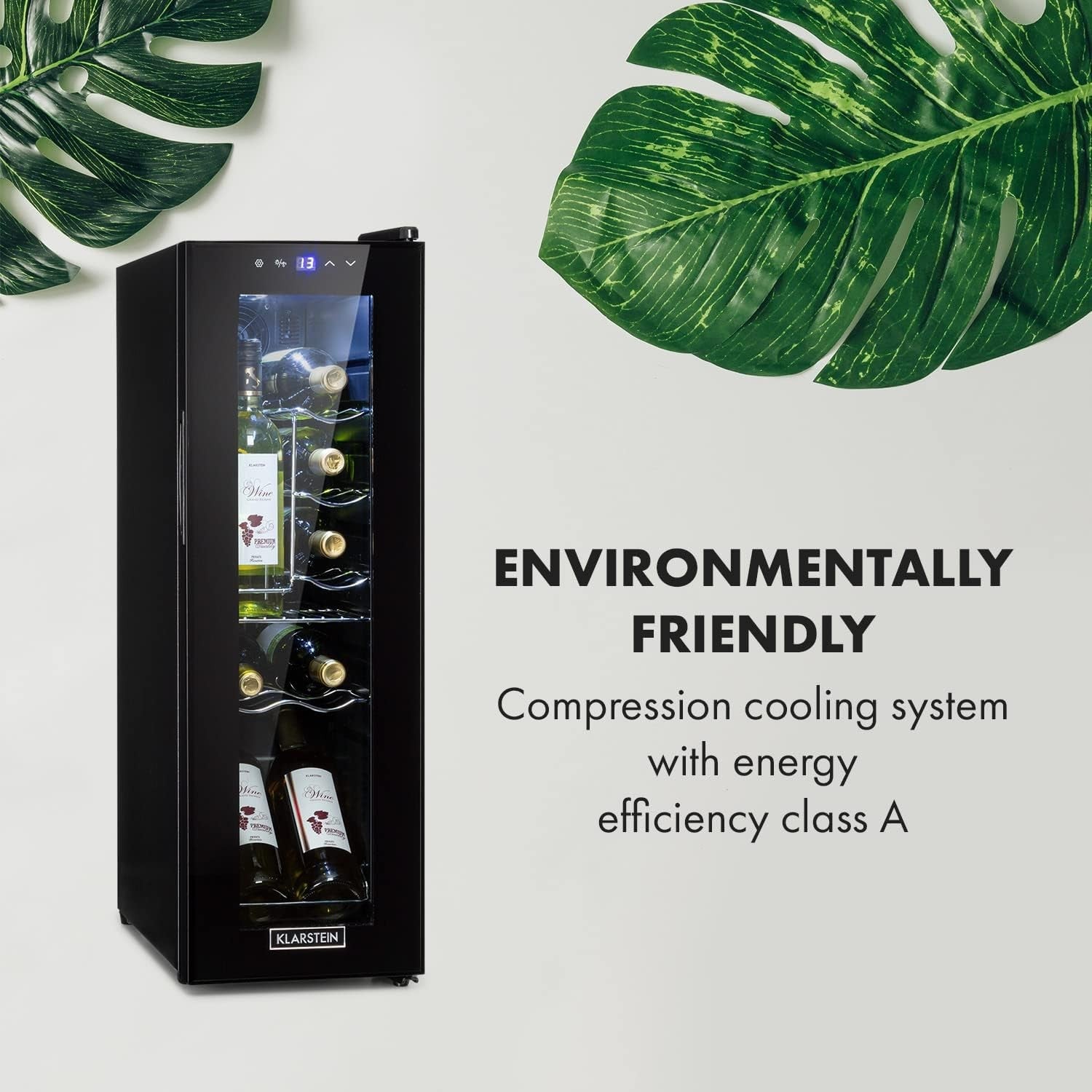 Wine Cooler Fridge 12 Bottle Glass Door Single Zone Freestanding Black