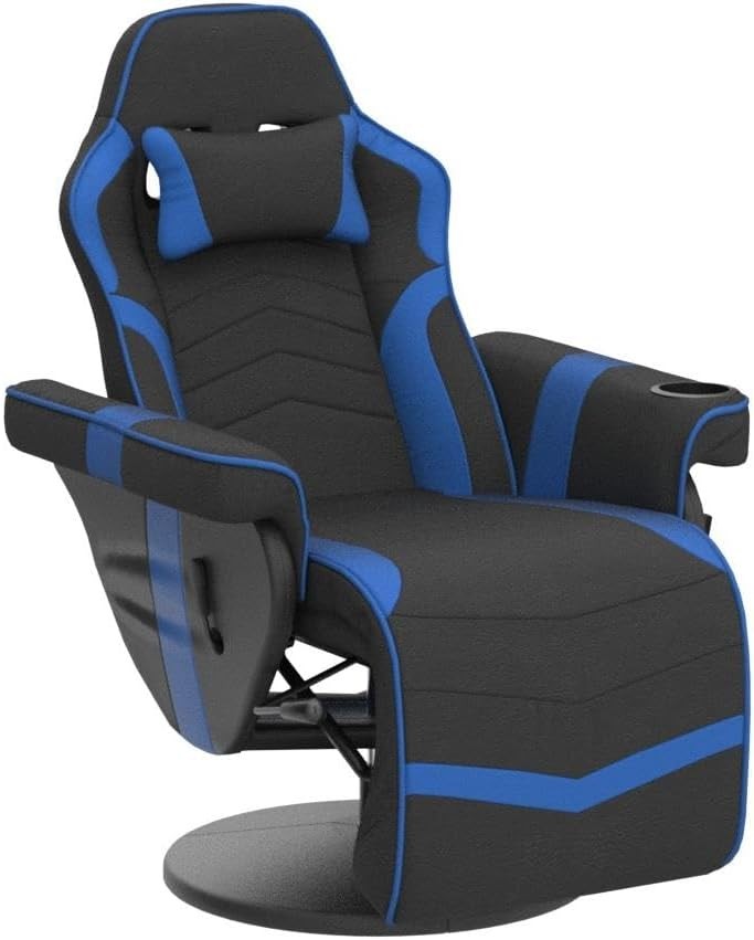 Massage Gaming Chair Recliner w/ Footrest Cup Holder Blue