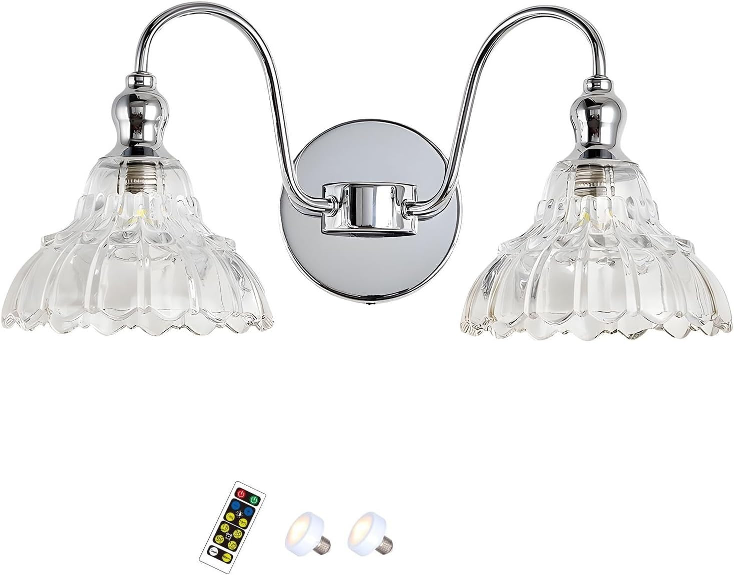 Wireless Battery Wall Sconces Set of 2, Dimmable Remote LED Lighting