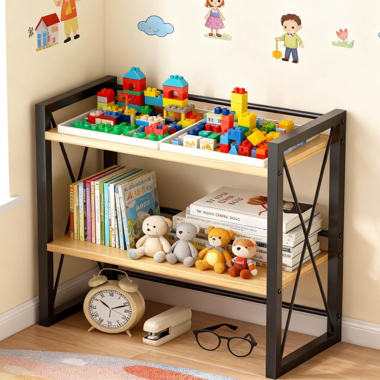 Black Wood Desk Shelf – Decorative Desktop Organizer w/ Hollow Side Panels