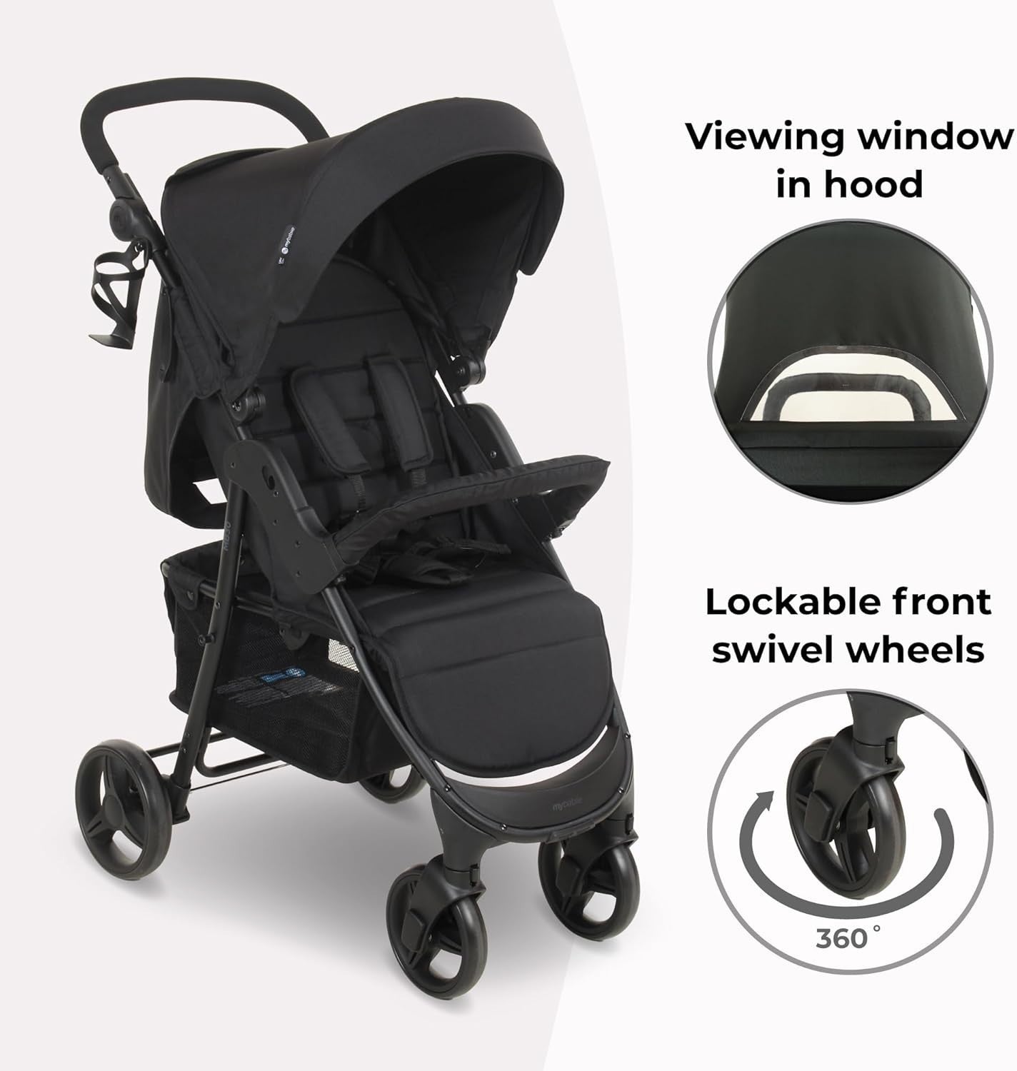 Compact Baby Pushchair Easy Fold Stroller from Birth to 4 Years 22kg Black
