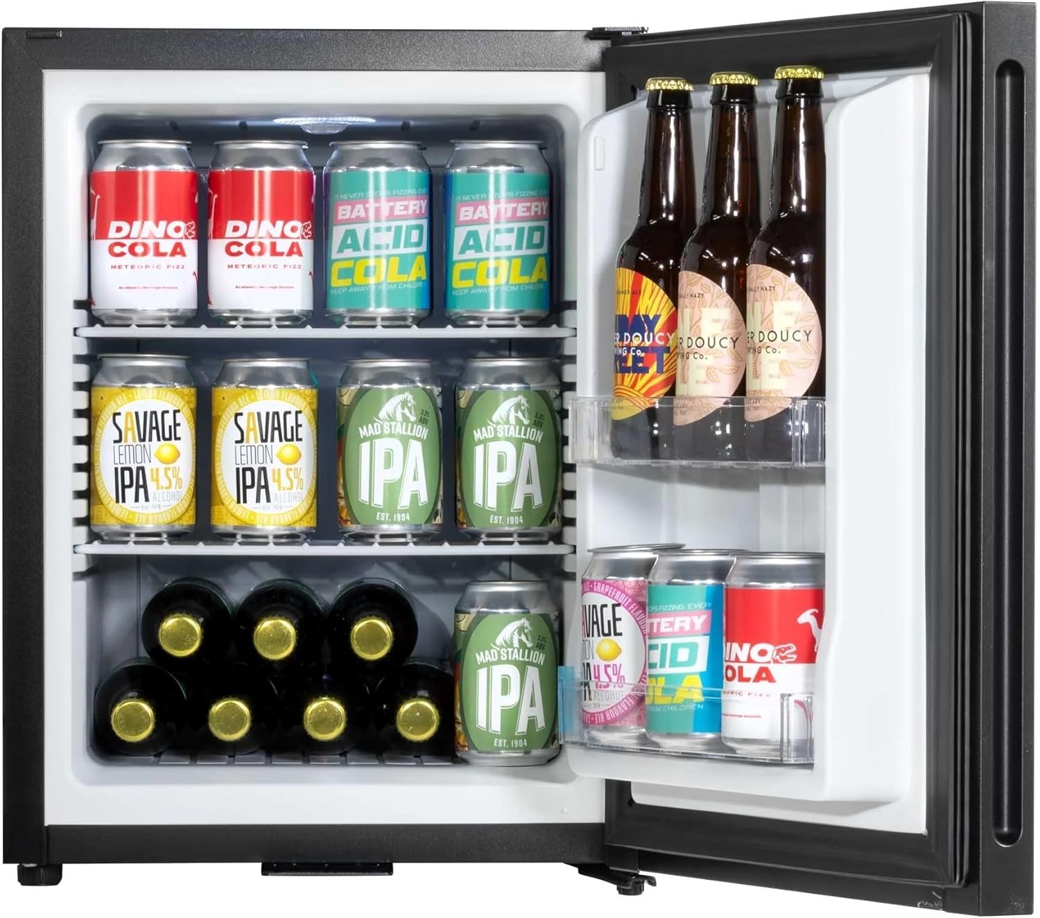 Mini Fridge 33L Cooler Ultra Quiet Black LED Light Reversible Door