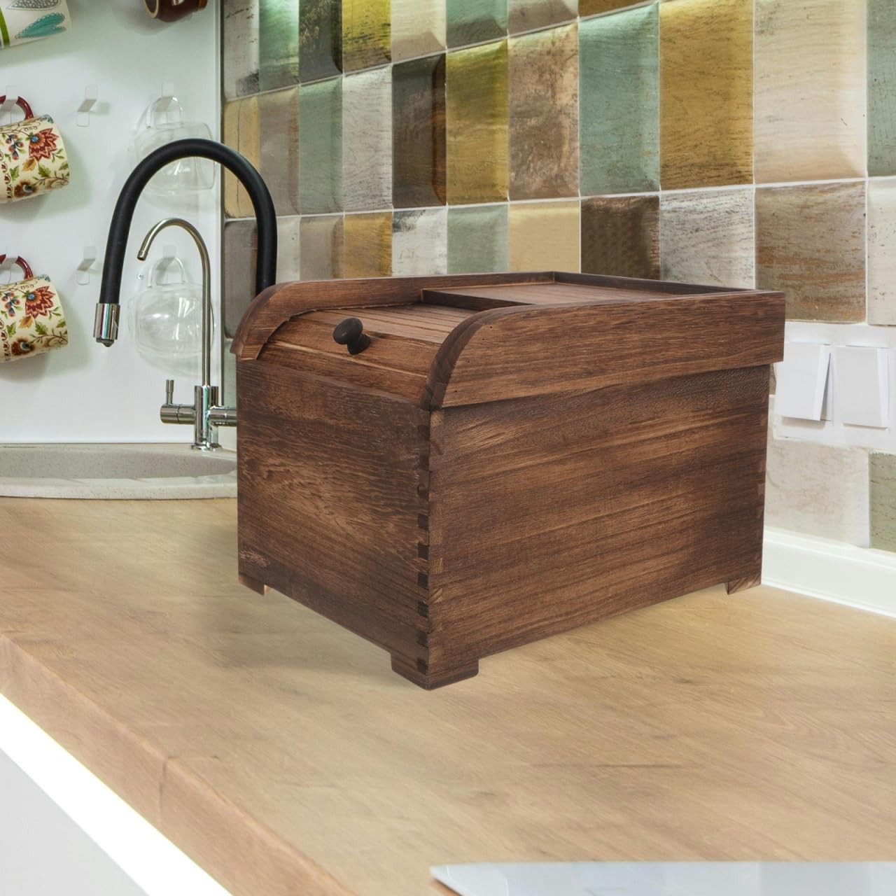 10KG Wooden Rice Storage Box Airtight Sliding Lid