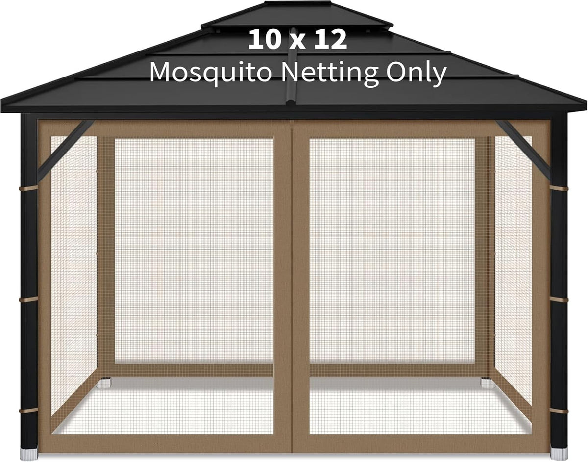 10x12ft Green Gazebo Mosquito Netting 4 Panels Zipper Sidewalls Outdoor