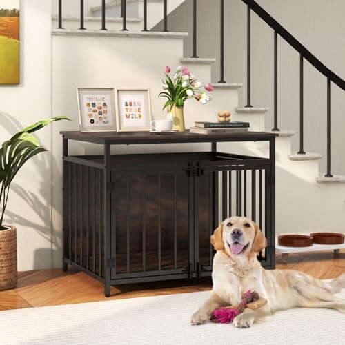 Industrial Dog Crate with 3 Doors & Adjustable Feet, Indoor Kennel Table