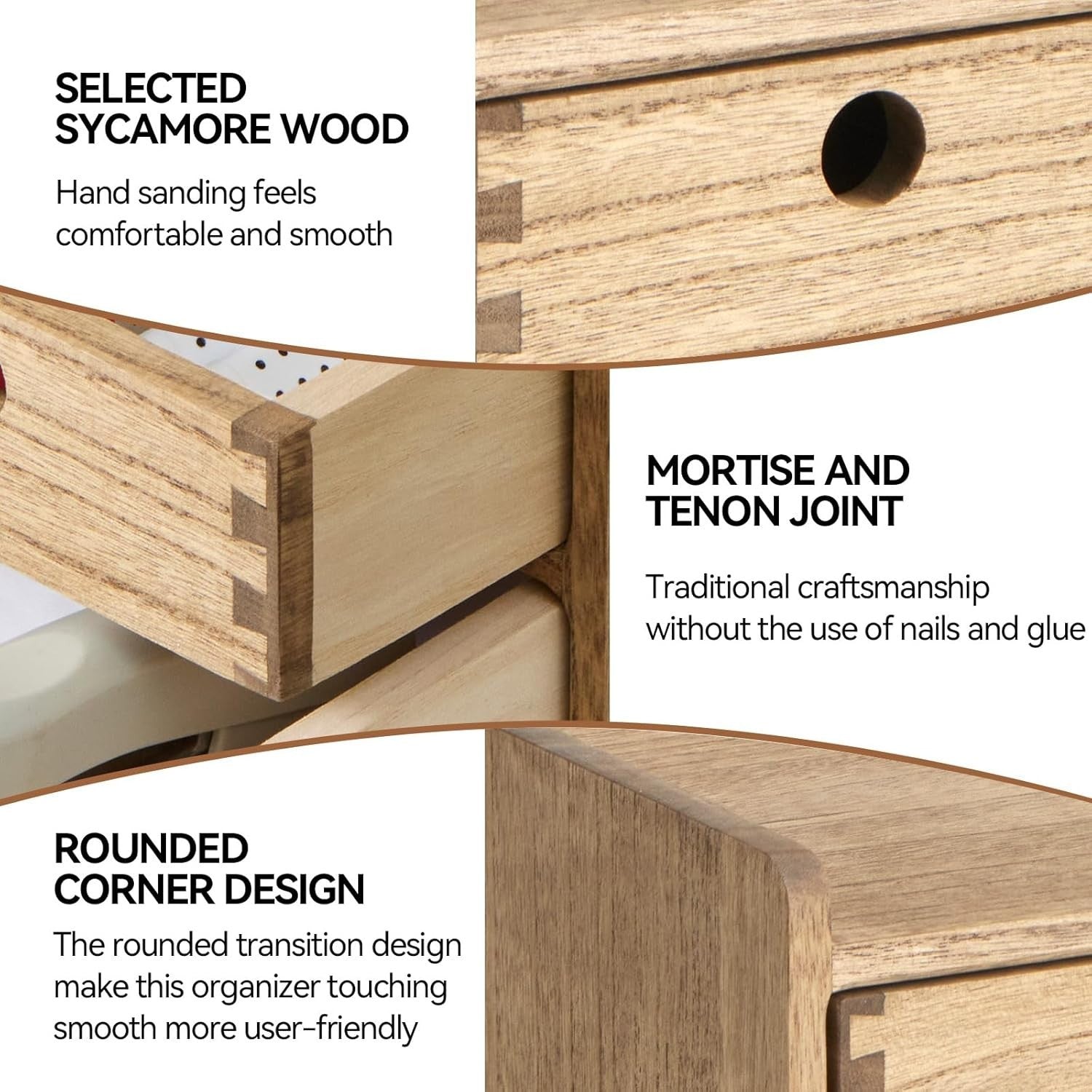 Wooden Desk Organizer with Drawers & Shelf | Home Office Storage Box