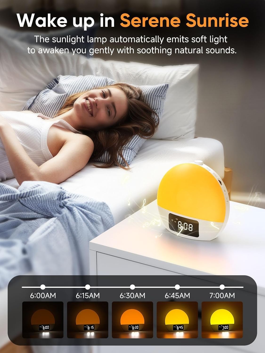 Sunrise Wake Up Light Alarm Clock White Noise Night Lamp Dual Alarm