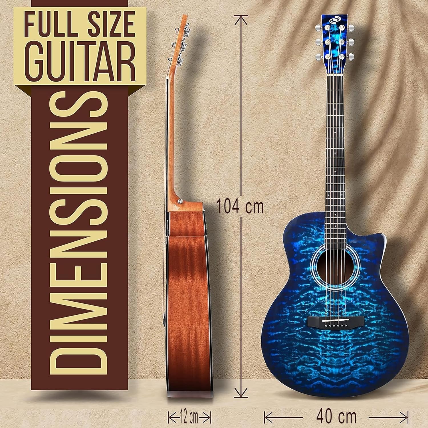 Full Size 41" Acoustic Guitar Starter Kit Blue with Gig Bag