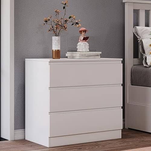 White 3 Drawer Chest | Modern Slim Storage Cabinet | Bedroom Hall Unit