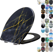 Black Marble Toilet Seat Soft Close Quick Release Top Fix 45x37cm