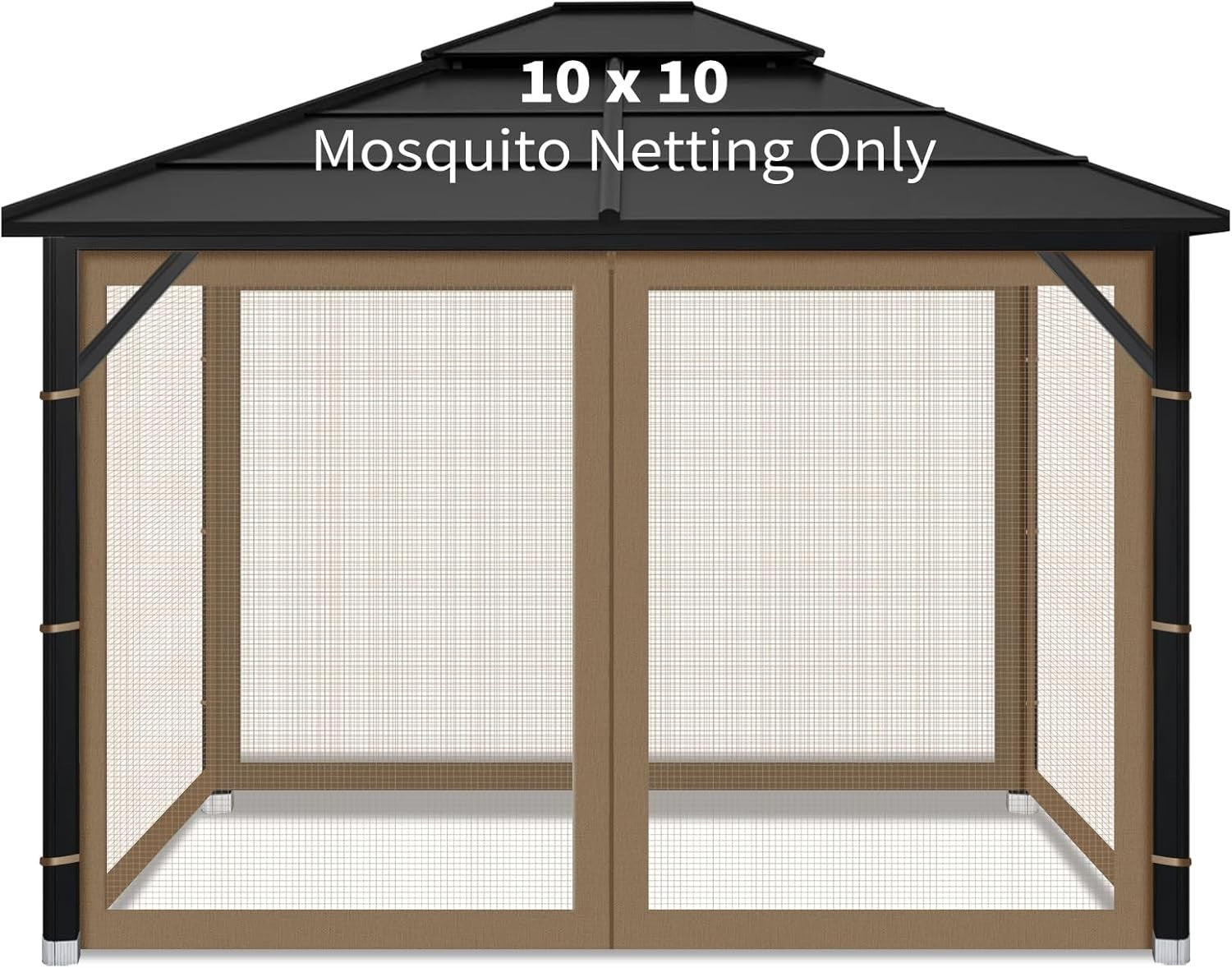 10x10ft Brown Gazebo Mosquito Netting 4 Panels Zipper Sidewalls Outdoor