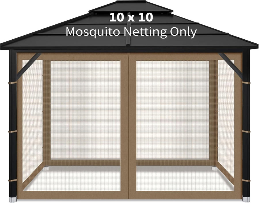 10x10ft Brown Gazebo Mosquito Netting 4 Panels Zipper Sidewalls Outdoor