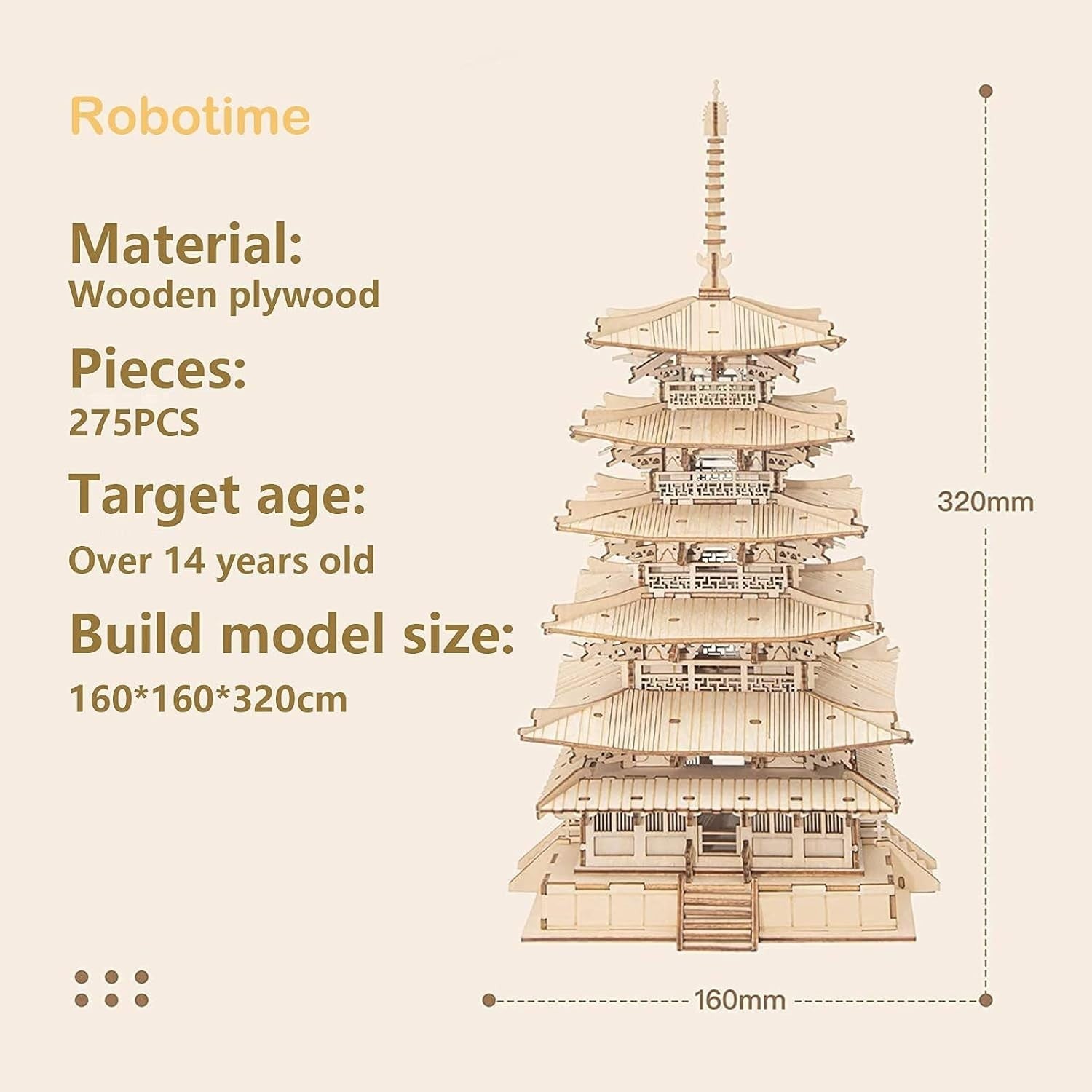 5-Story Wooden Pagoda 3D Puzzle DIY Model Kit - Fun & Educational Gift