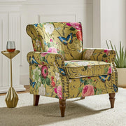 Floral Velvet Wingback Armchair Yellow Accent Chair for Living Room