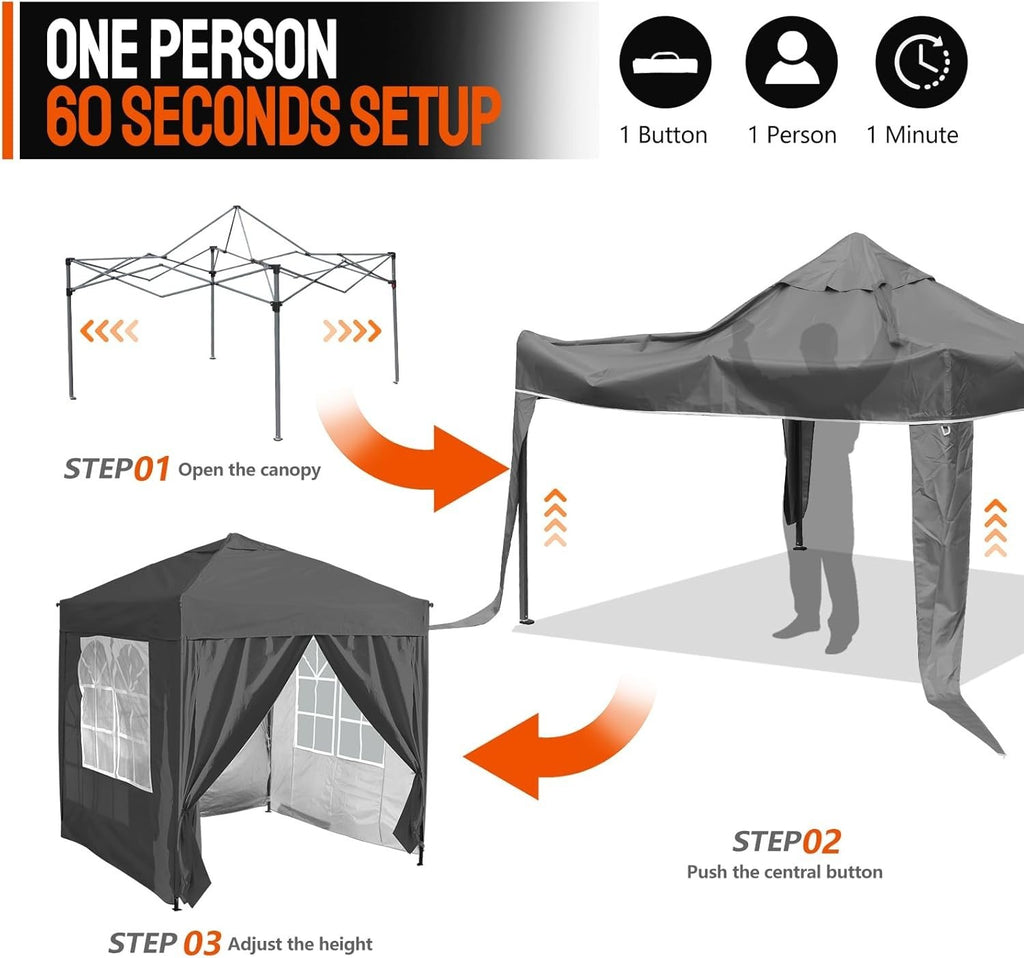 3x3M Grey Pop Up Gazebo with 4 Removable Sidewalls Waterproof Outdoor Party Tent