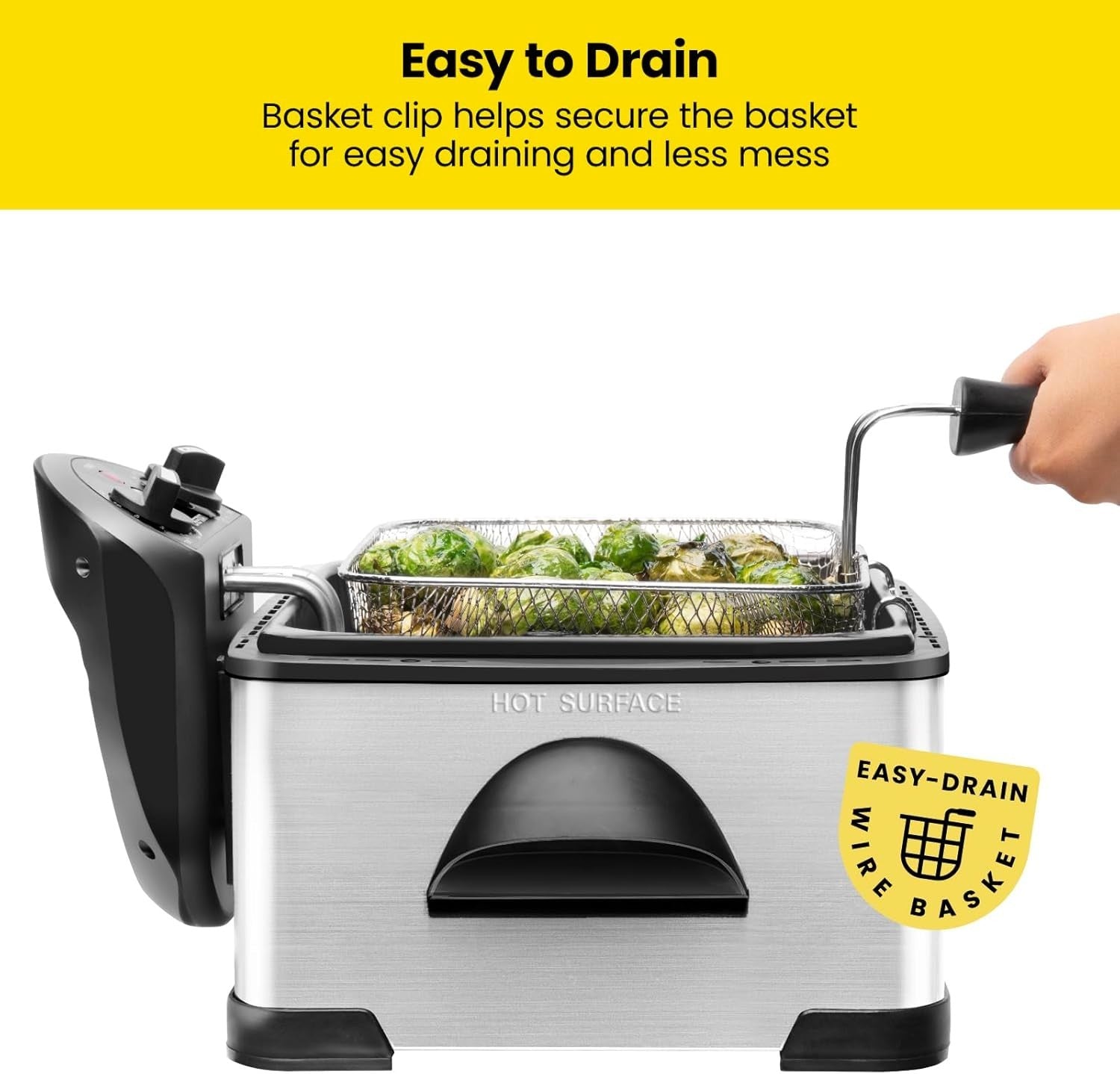 4.3L Deep Fat Fryer Adjustable Temp Timer XL Basket Removable Oil Container