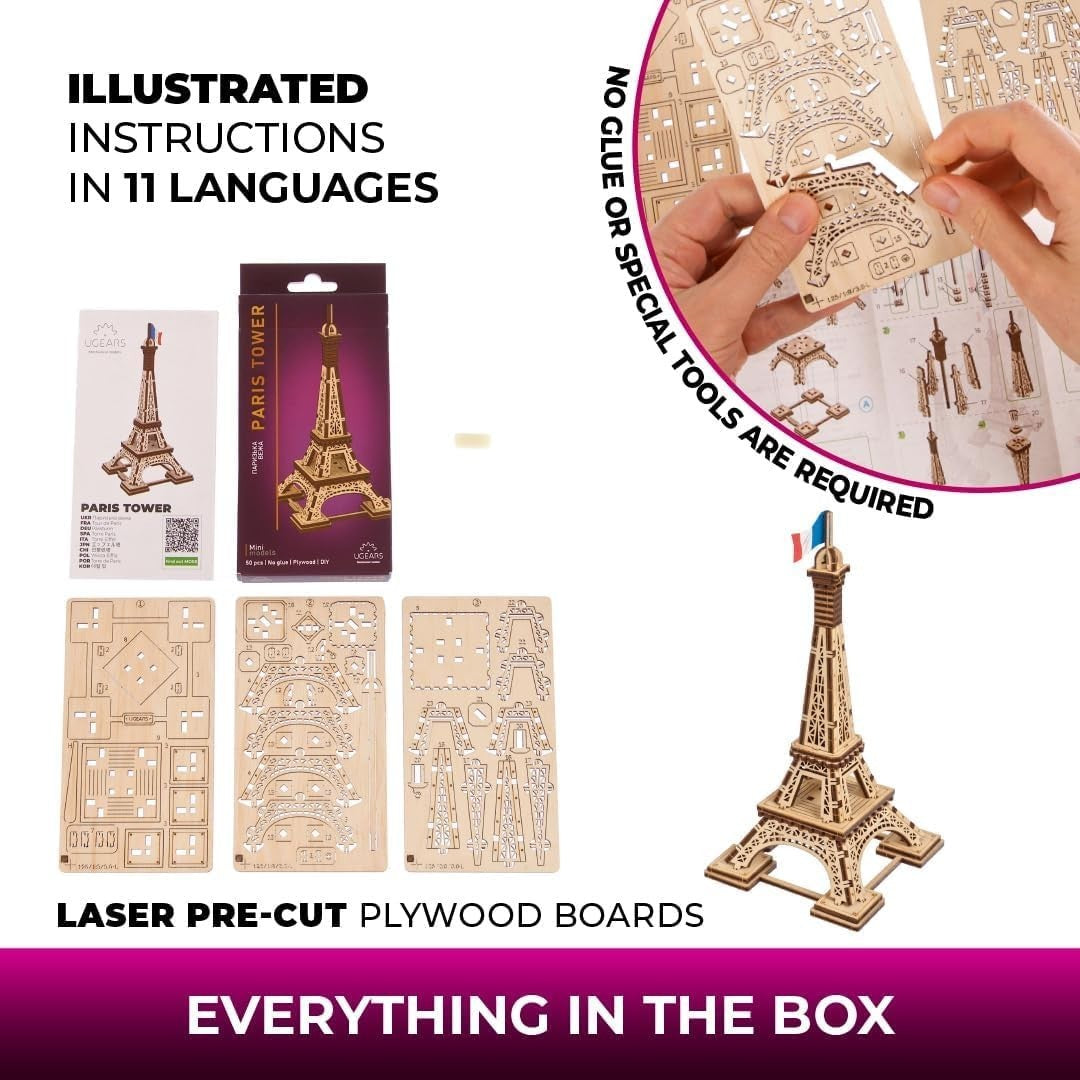 3D Wooden Paris Tower Puzzle Kit - DIY Model Building Gift for Adults