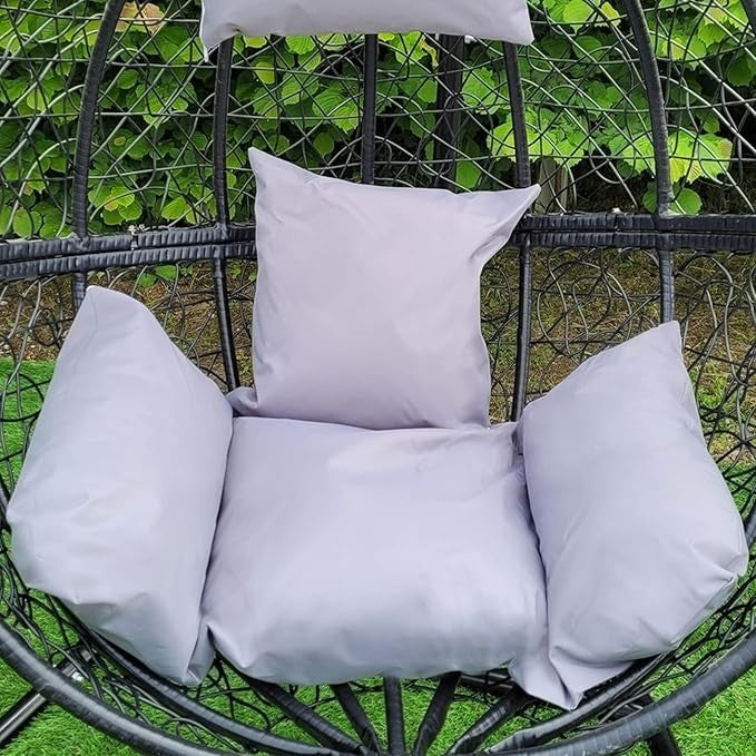 Hanging Egg Chair with Stand & Cushions Black Rattan Swing Indoor Outdoor