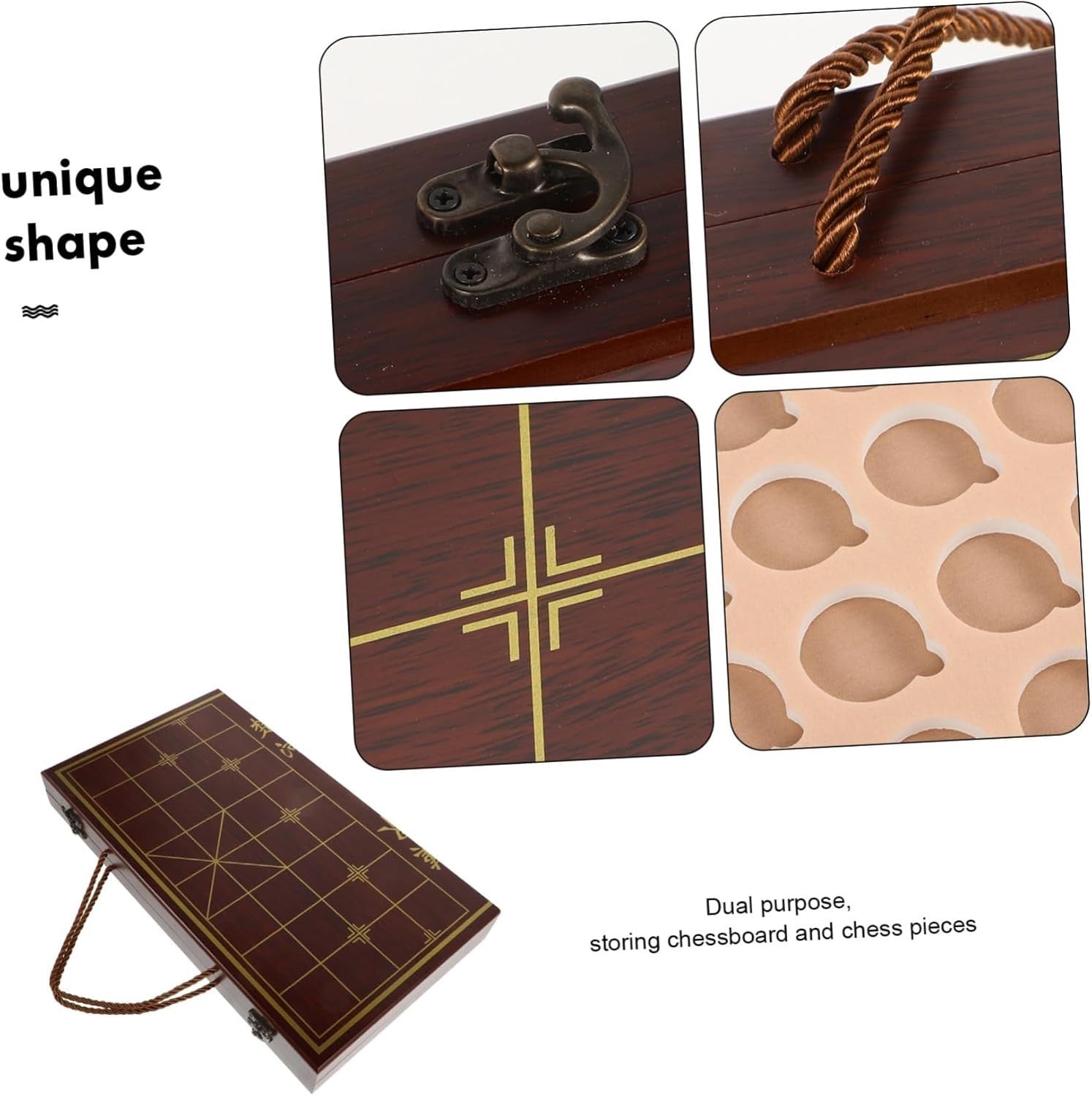 Portable Wooden Xiangqi Chess Board With Storage Box Travel Game