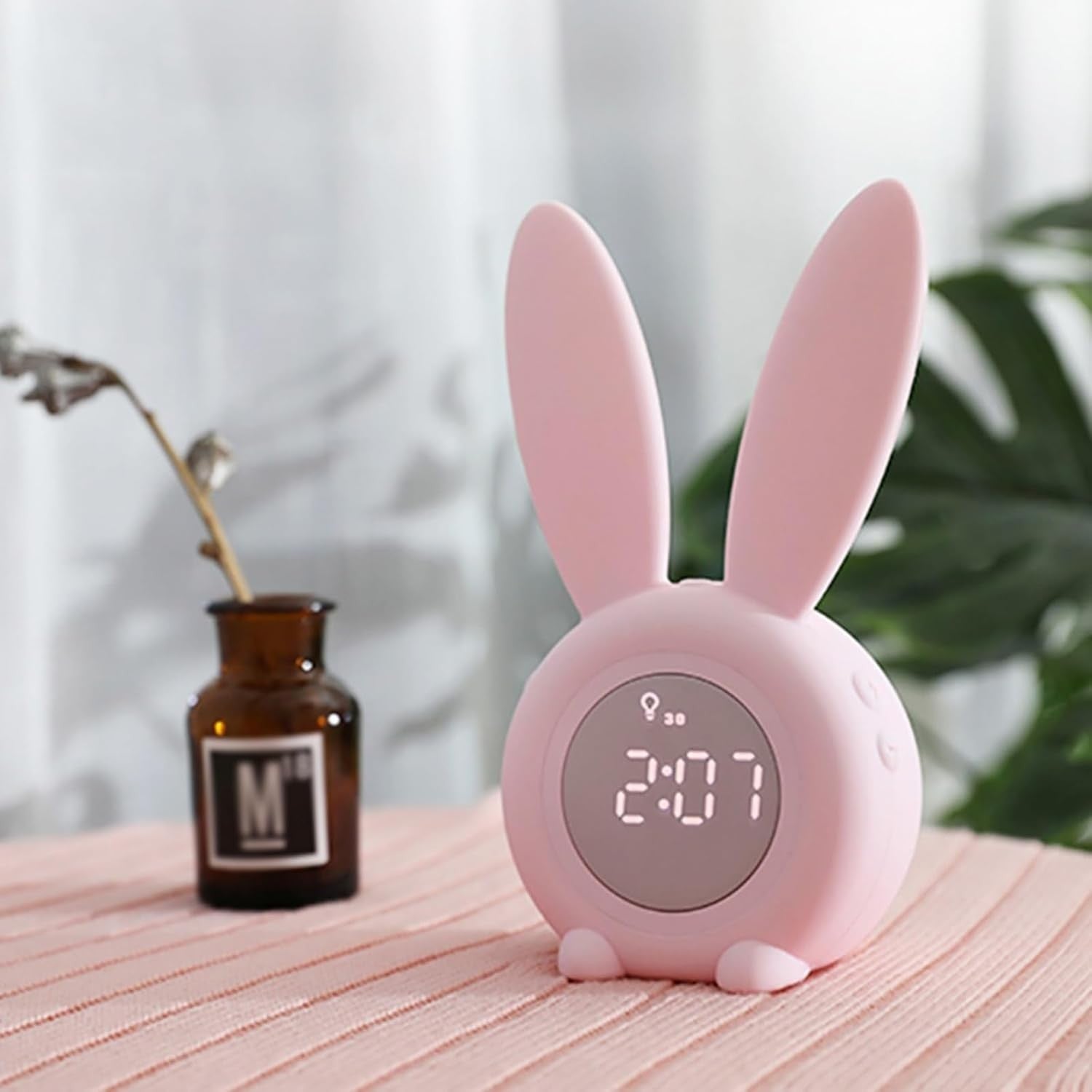 Cute LED Digital Alarm Clock Rabbit Night Light Rechargeable Loud Heavy Sleepers