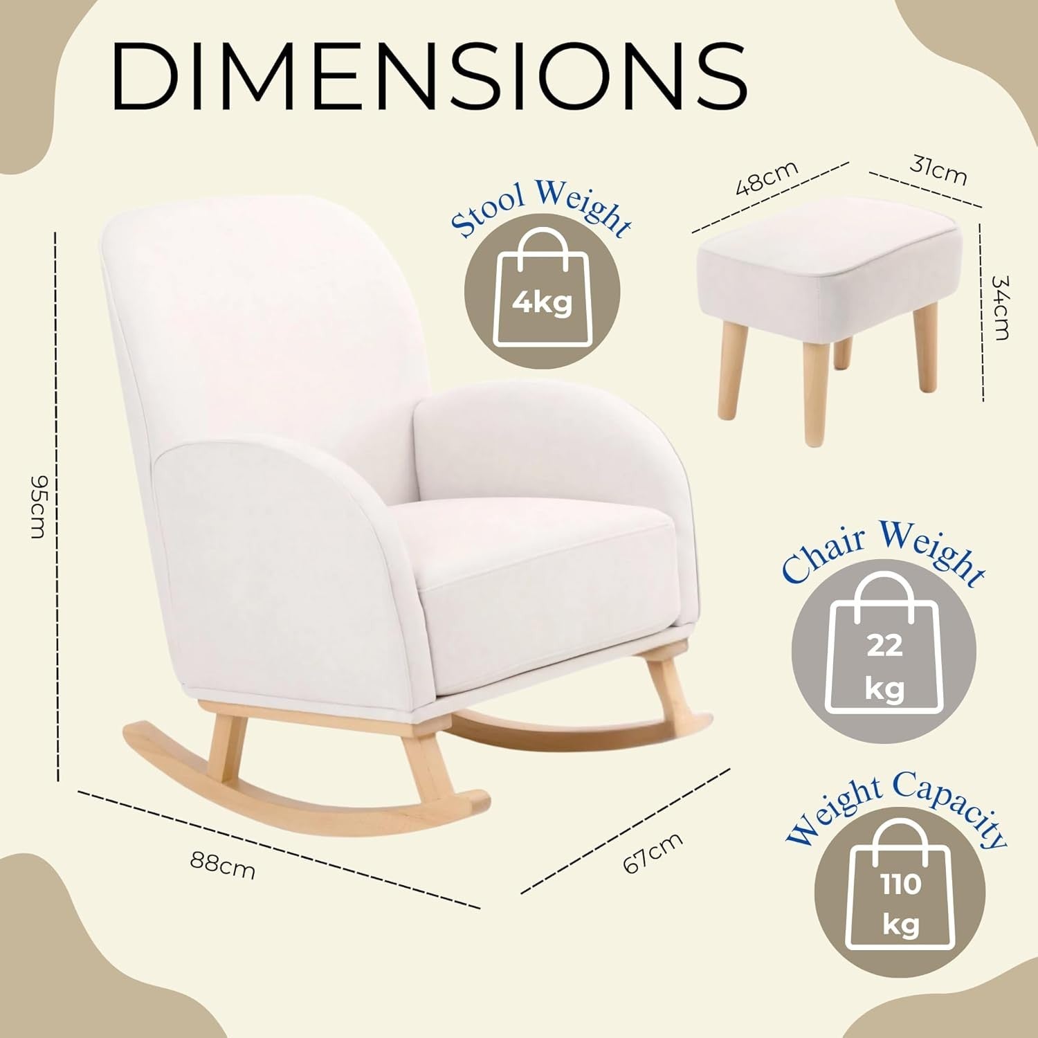 Cream Nursery Rocking Chair w/ Footstool – Plush Comfort for Baby Room