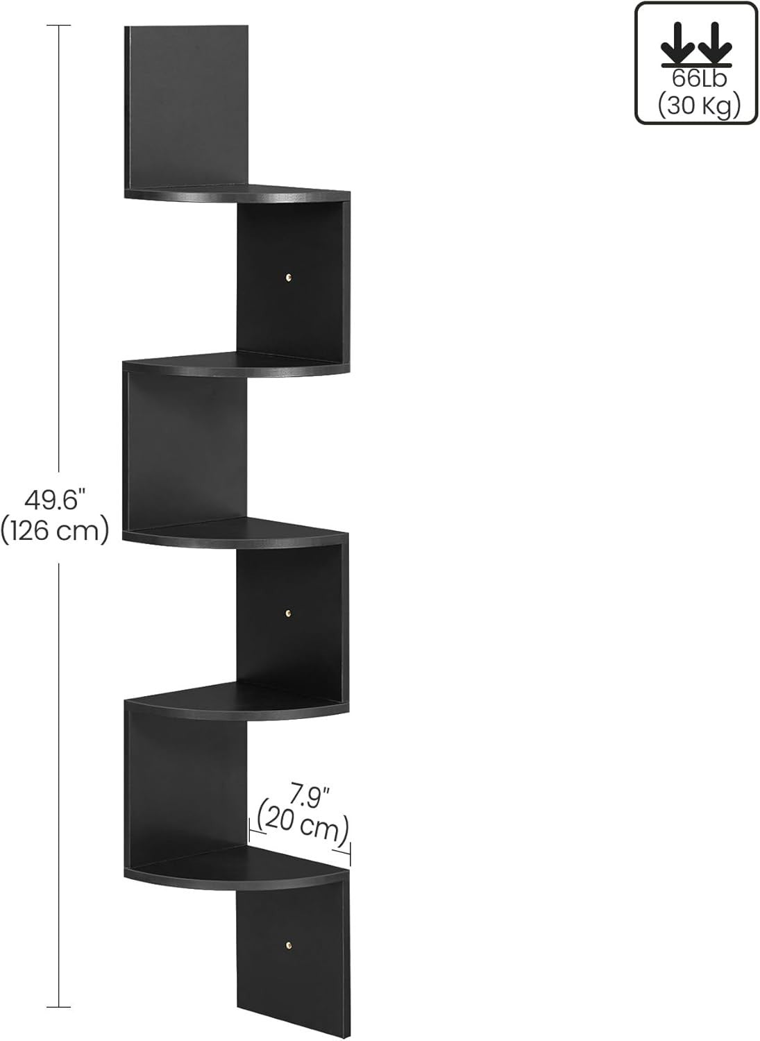 5 Tier Corner Wall Shelf Black Floating Zigzag Display Unit 126cm