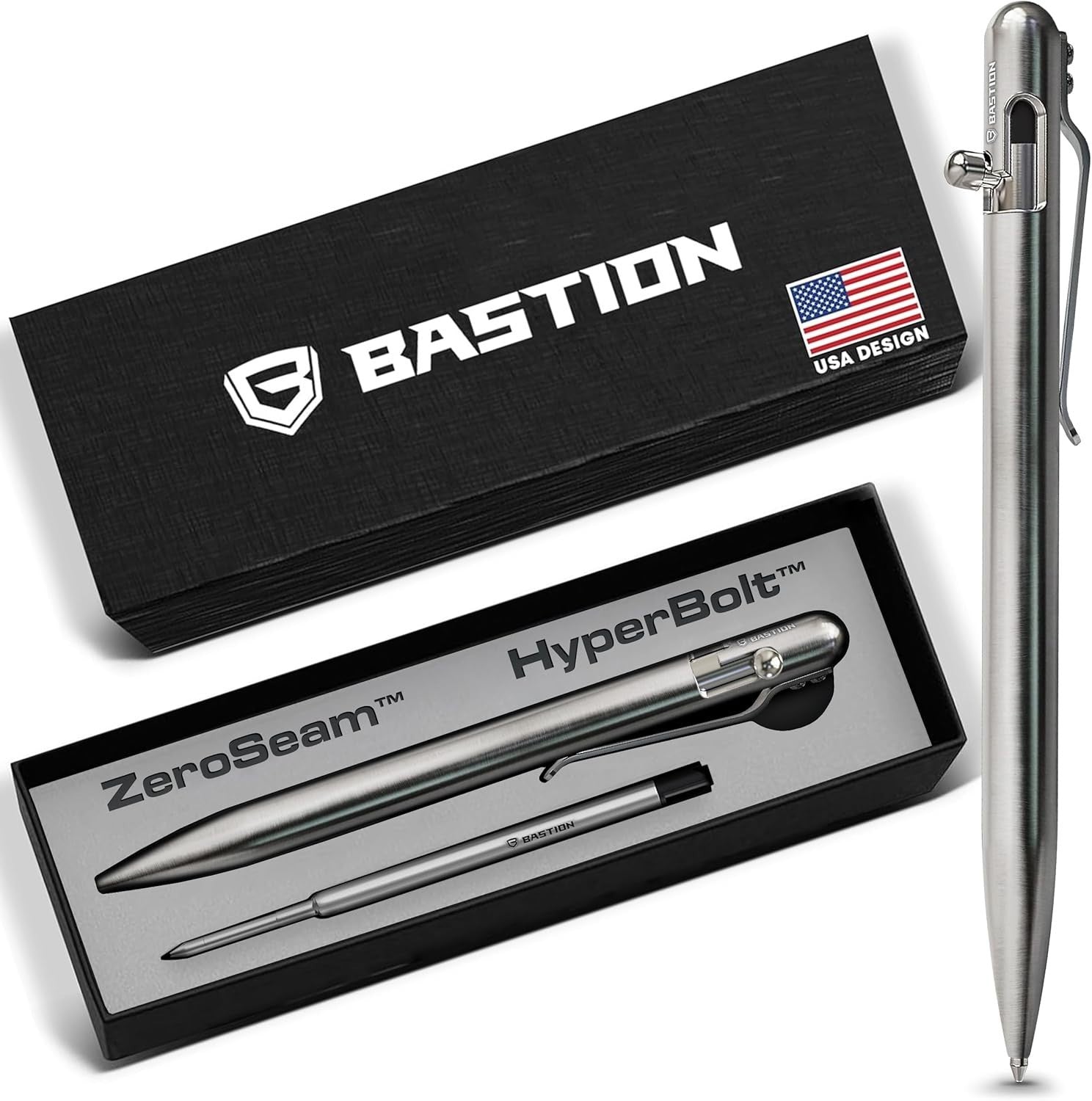 Luxury Slim Stainless Steel Black Ballpoint Pen – Bolt Action, Gift Ready