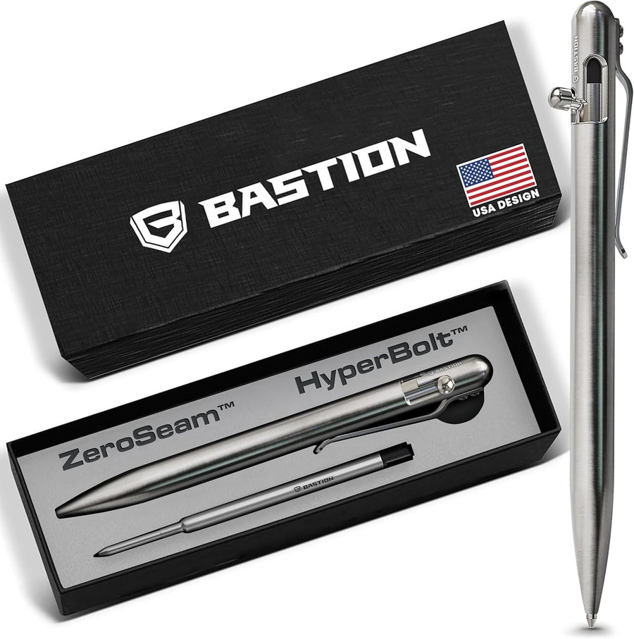 Luxury Slim Stainless Steel Black Ballpoint Pen – Bolt Action, Gift Ready