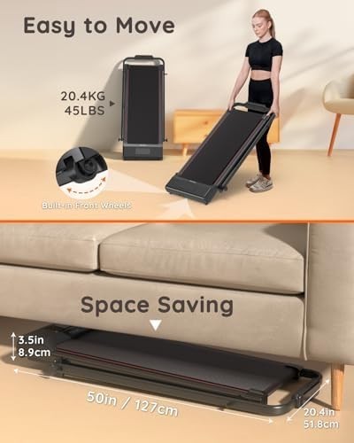 Foldable Under Desk Treadmill 2.5HP Adjustable Incline Home Office Gym