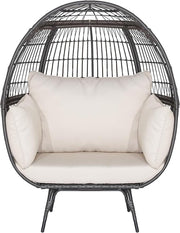 Oversized Rattan Egg Chair w/ Cushions Indoor Outdoor Lounge 450lbs Capacity