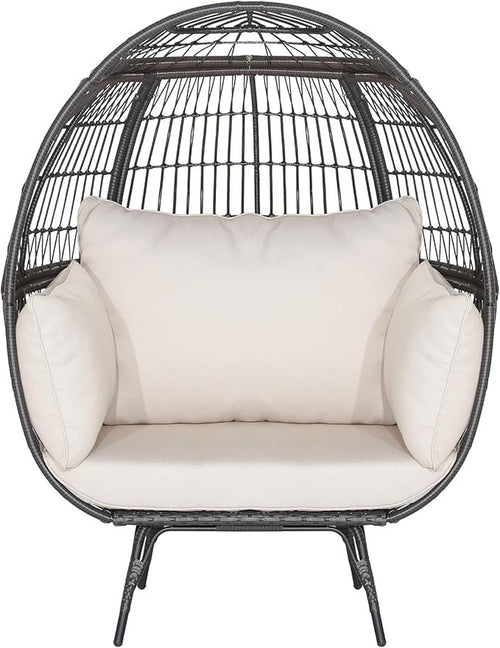 Oversized Rattan Egg Chair w/ Cushions Indoor Outdoor Lounge 450lbs Capacity