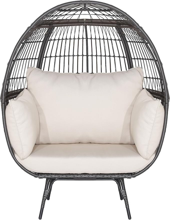 Oversized Rattan Egg Chair w/ Cushions Indoor Outdoor Lounge 450lbs Capacity