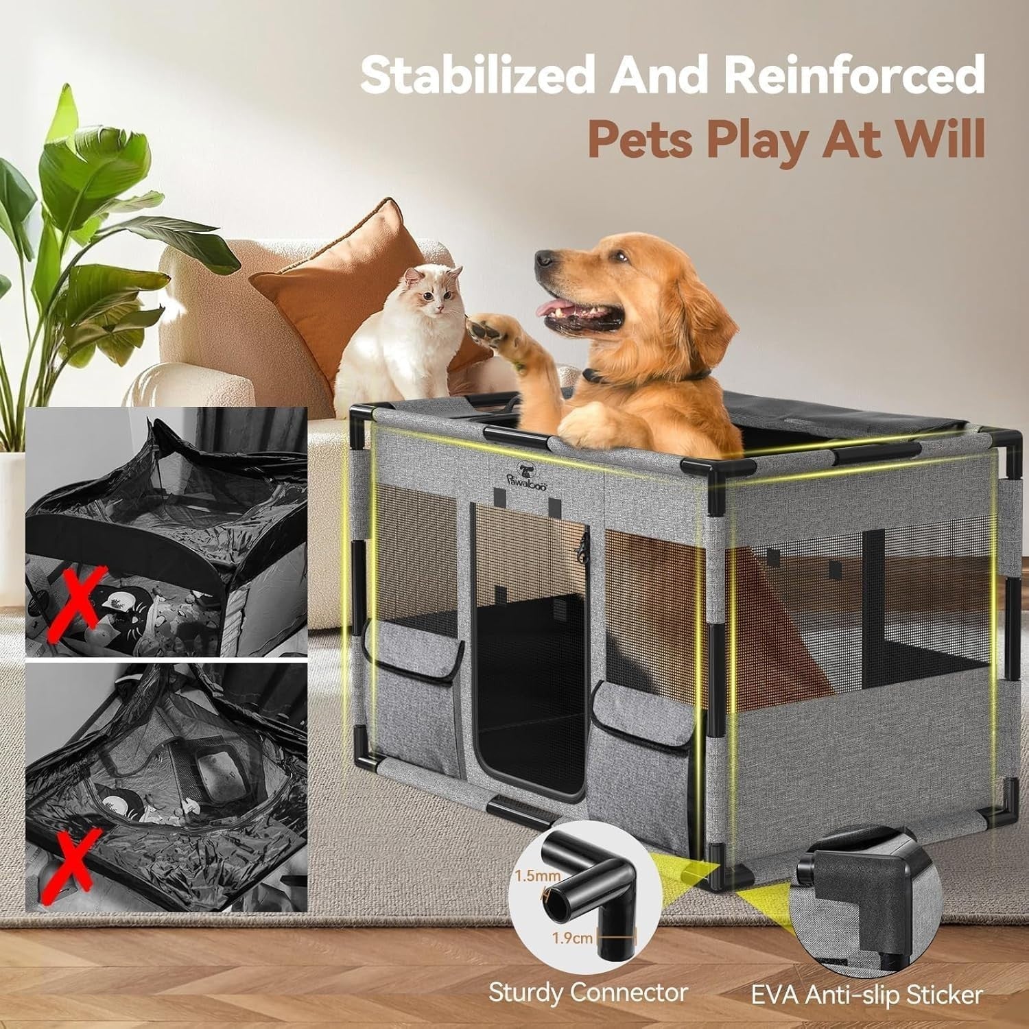 Extra Large Portable Dog Playpen 91x61x61cm Waterproof Breathable Mesh