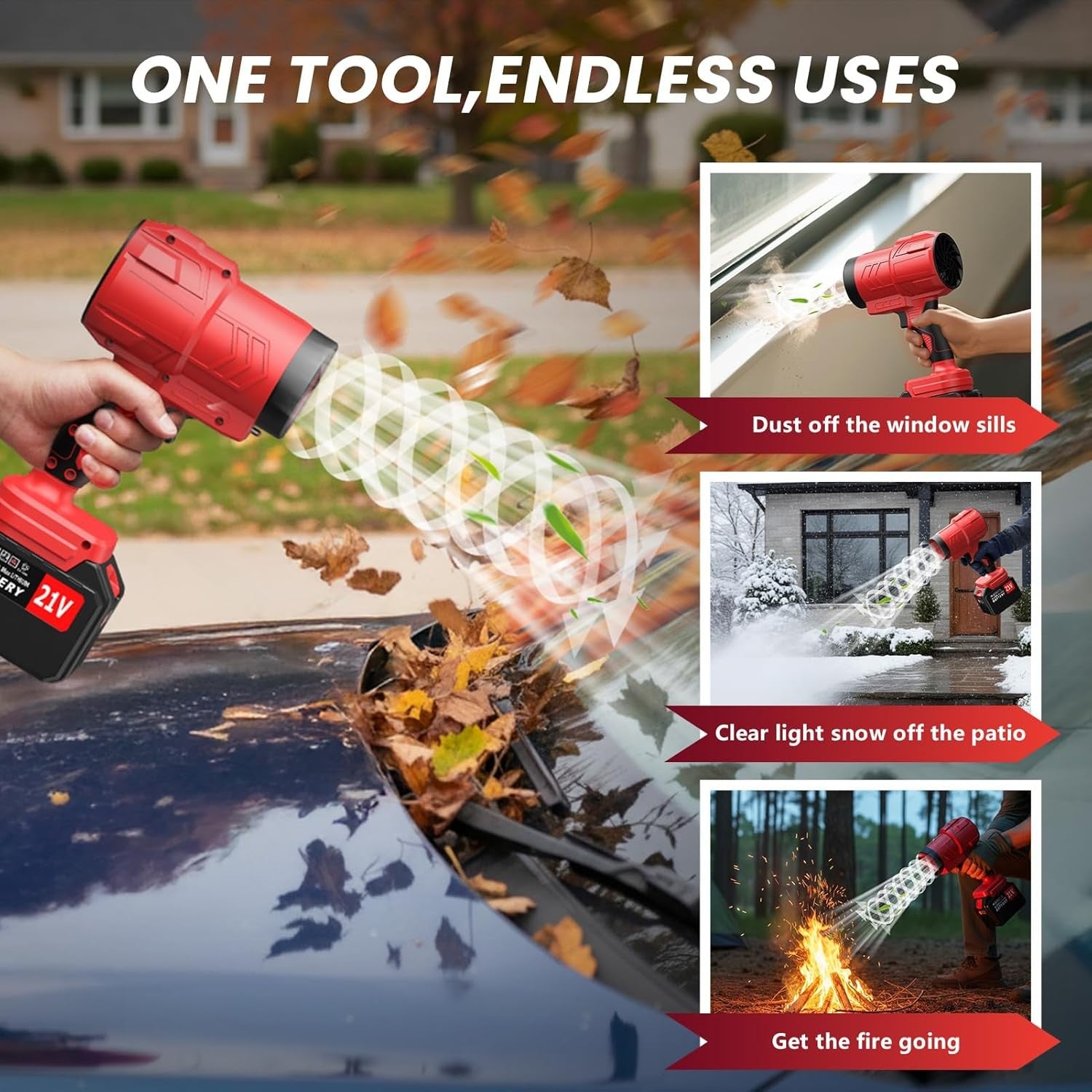 Cordless Leaf Blower 21V Dual Batteries Brushless High Power 685CFM