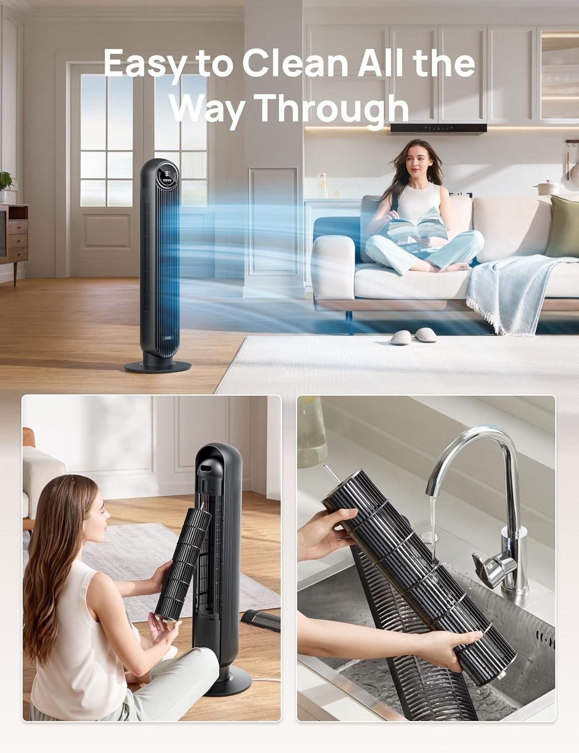 28dB Silent Tower Fan 25ft/s Velocity Electric Cooling Fan with Remote 4-Speed