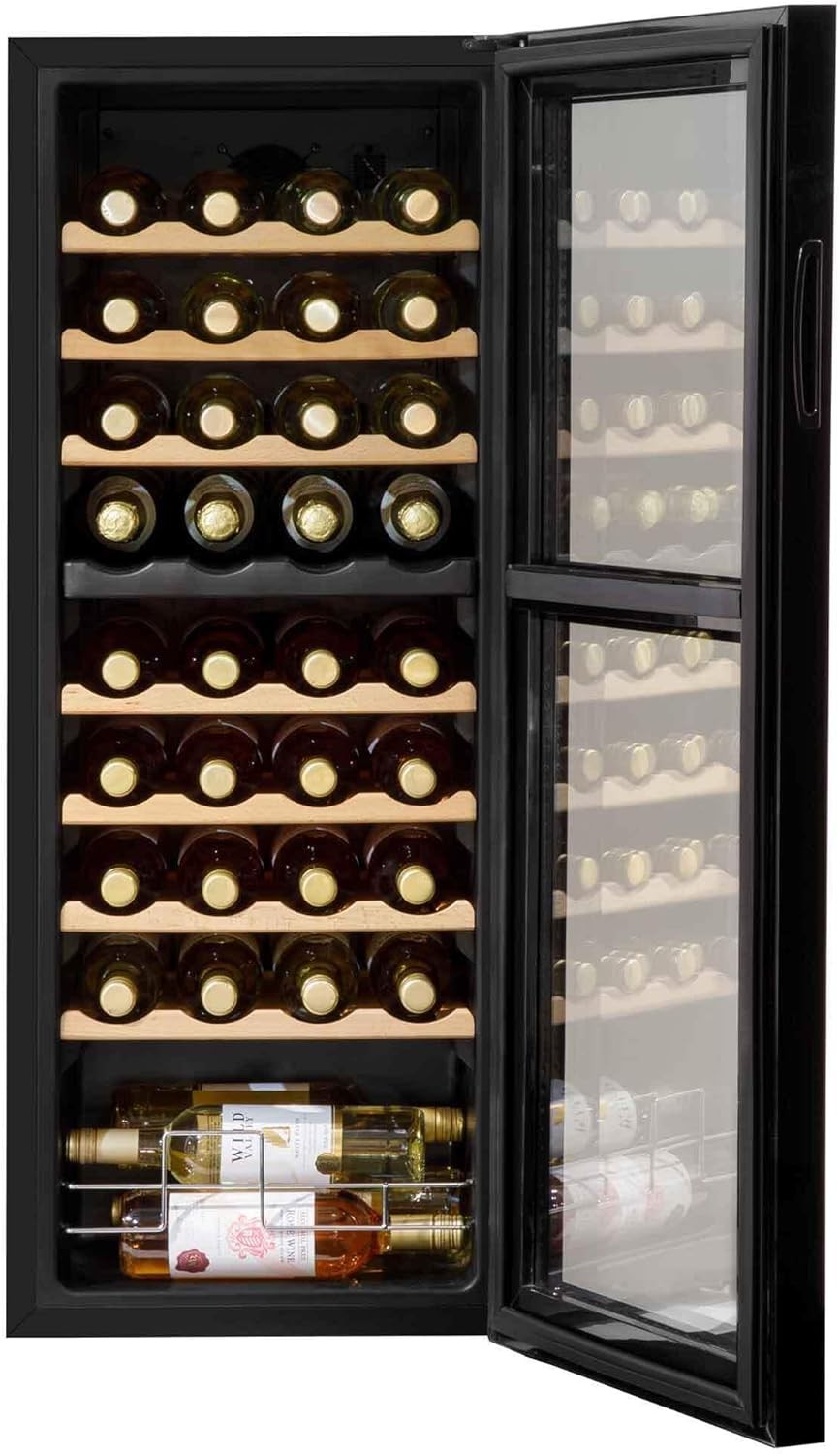 36 Bottle Dual Zone Wine Cooler Fridge Touch Screen LED Glass Door Black