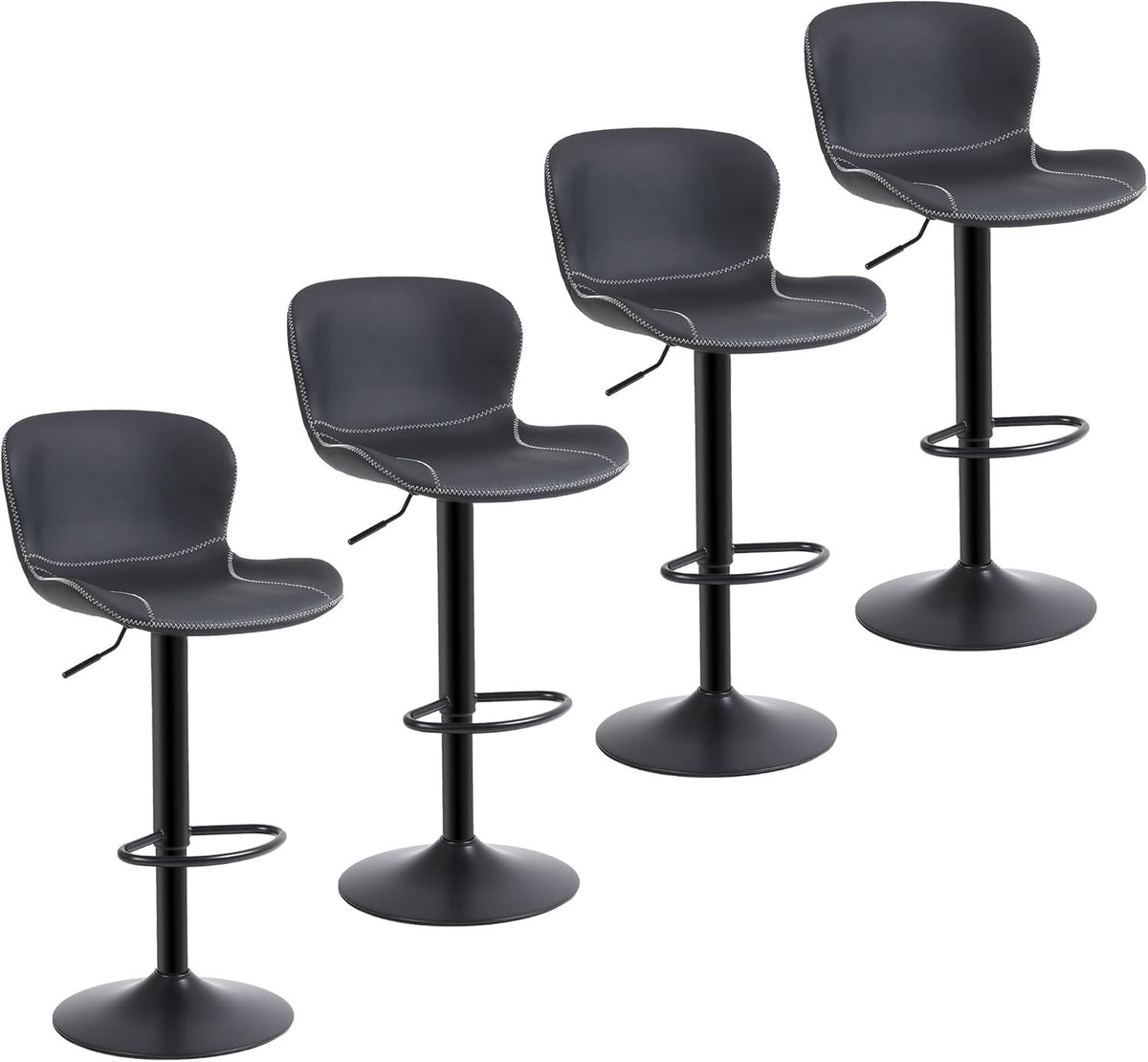 Black PU Leather Bar Stools Set of 4 | Adjustable Swivel Counter Chair