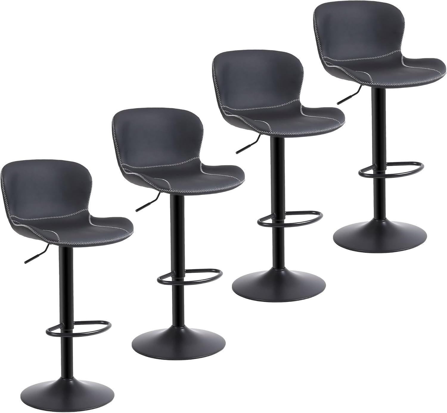 Black PU Leather Bar Stools Set of 4 | Adjustable Swivel Counter Chair