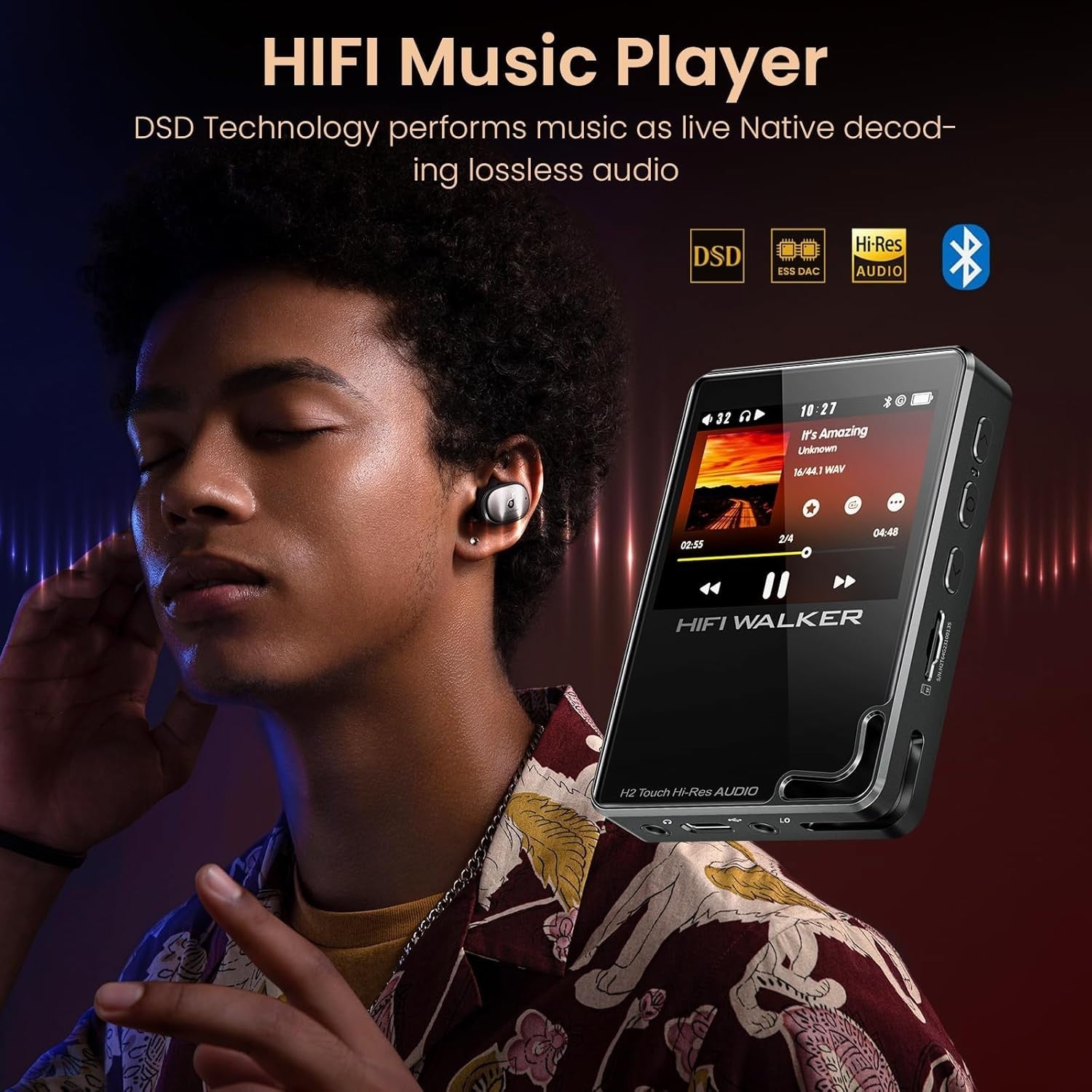 Hi-Res Touchscreen MP3 Player | Bluetooth, FLAC DSD Player, 64GB Expandable