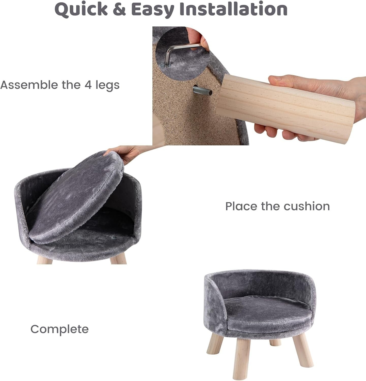 Elevated Pet Sofa Bed Dog Cat Couch w Removable Cushion Wood Legs