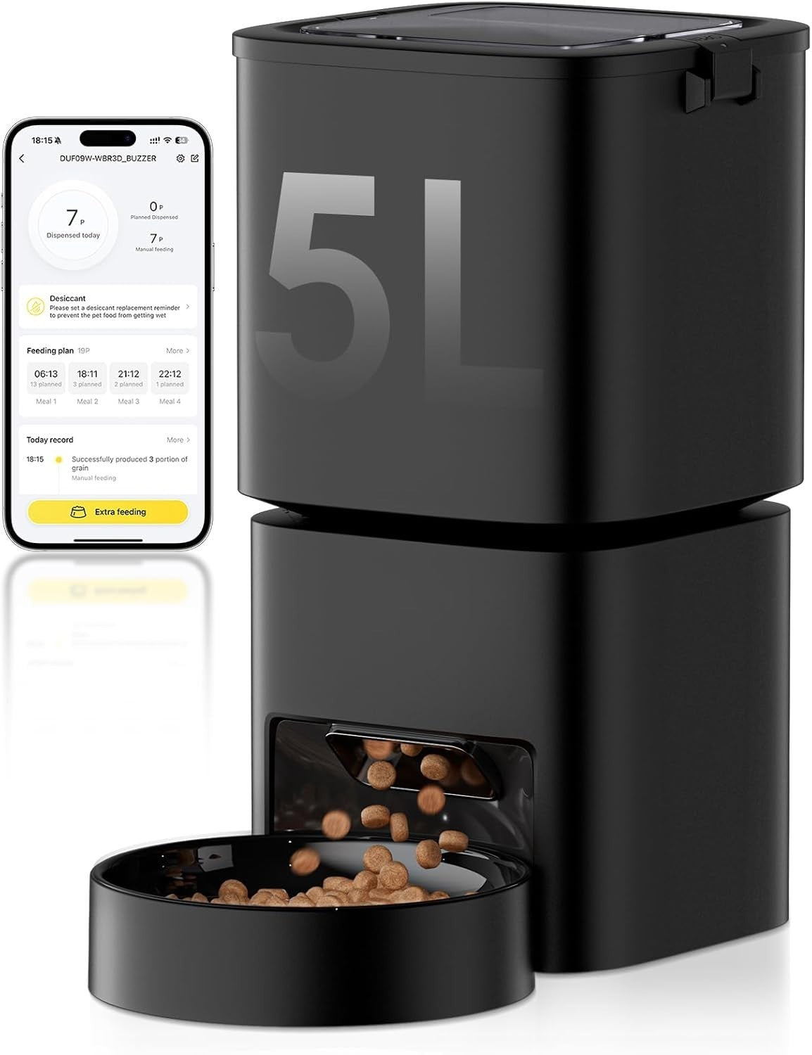 Automatic Cat Feeder 5L WiFi App Control Smart Pet Food Dispenser Timer
