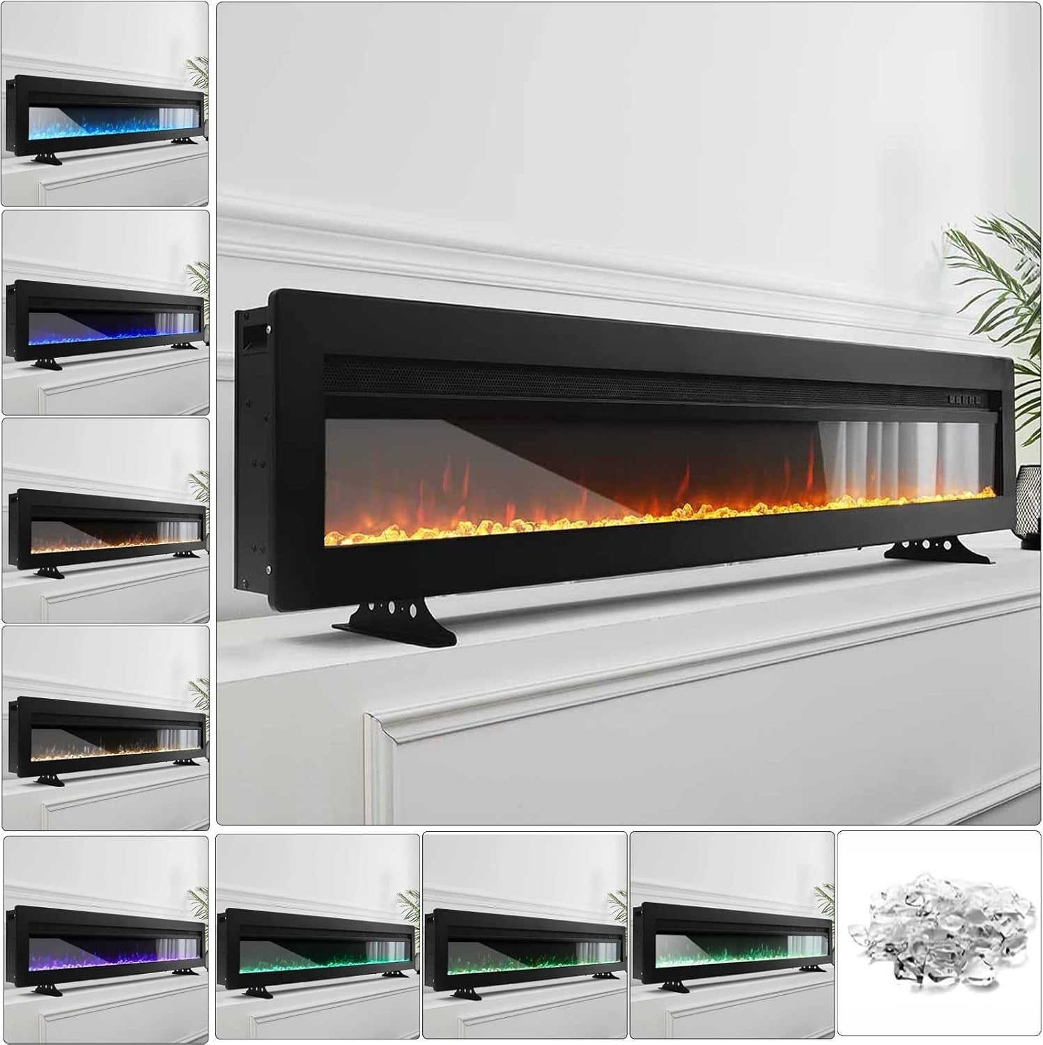 127cm Electric Fireplace Heater with Realistic LED Flame, Adjustable Thermostat